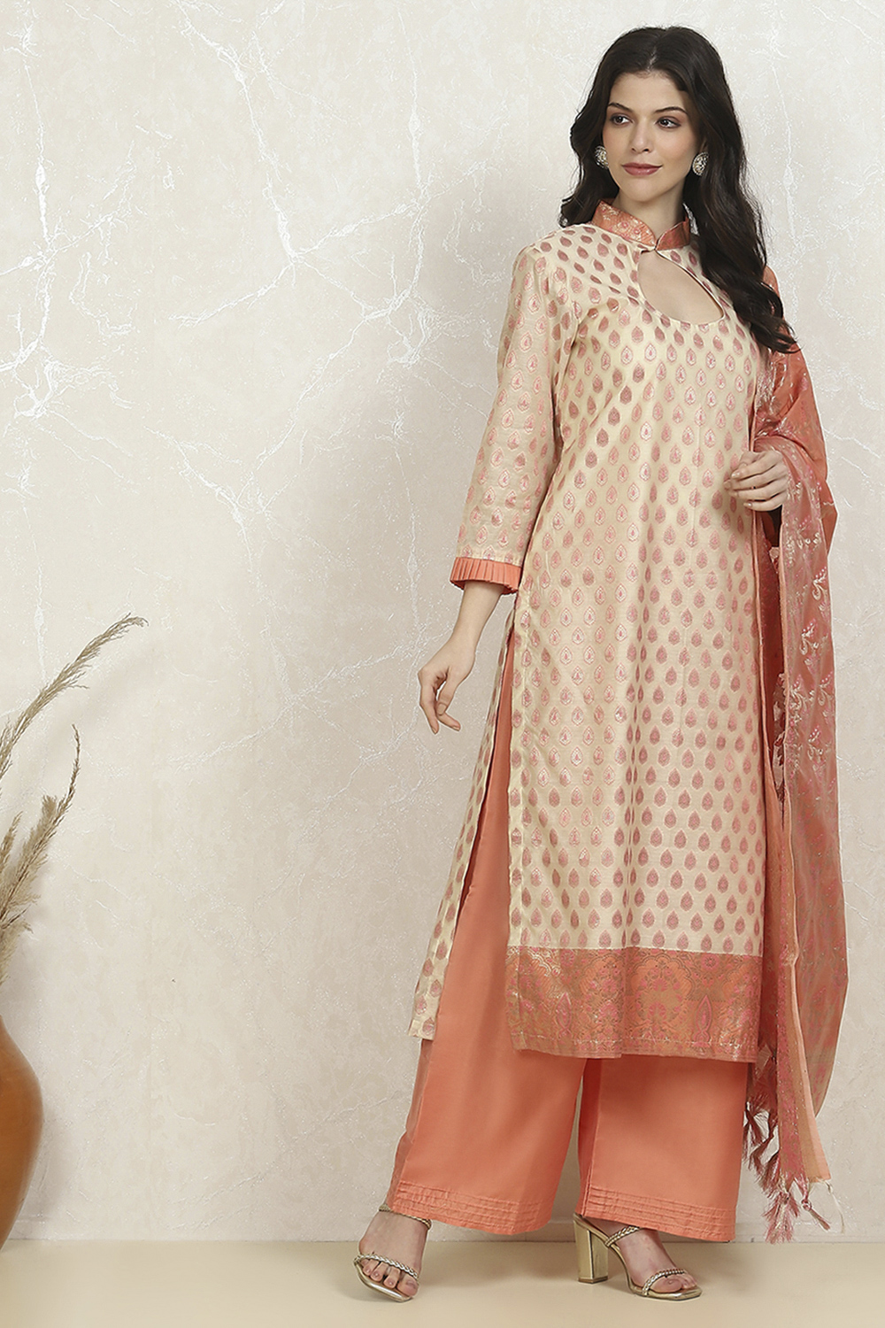 Grey Art Silk Woven Unstitched Suit Set image number 6