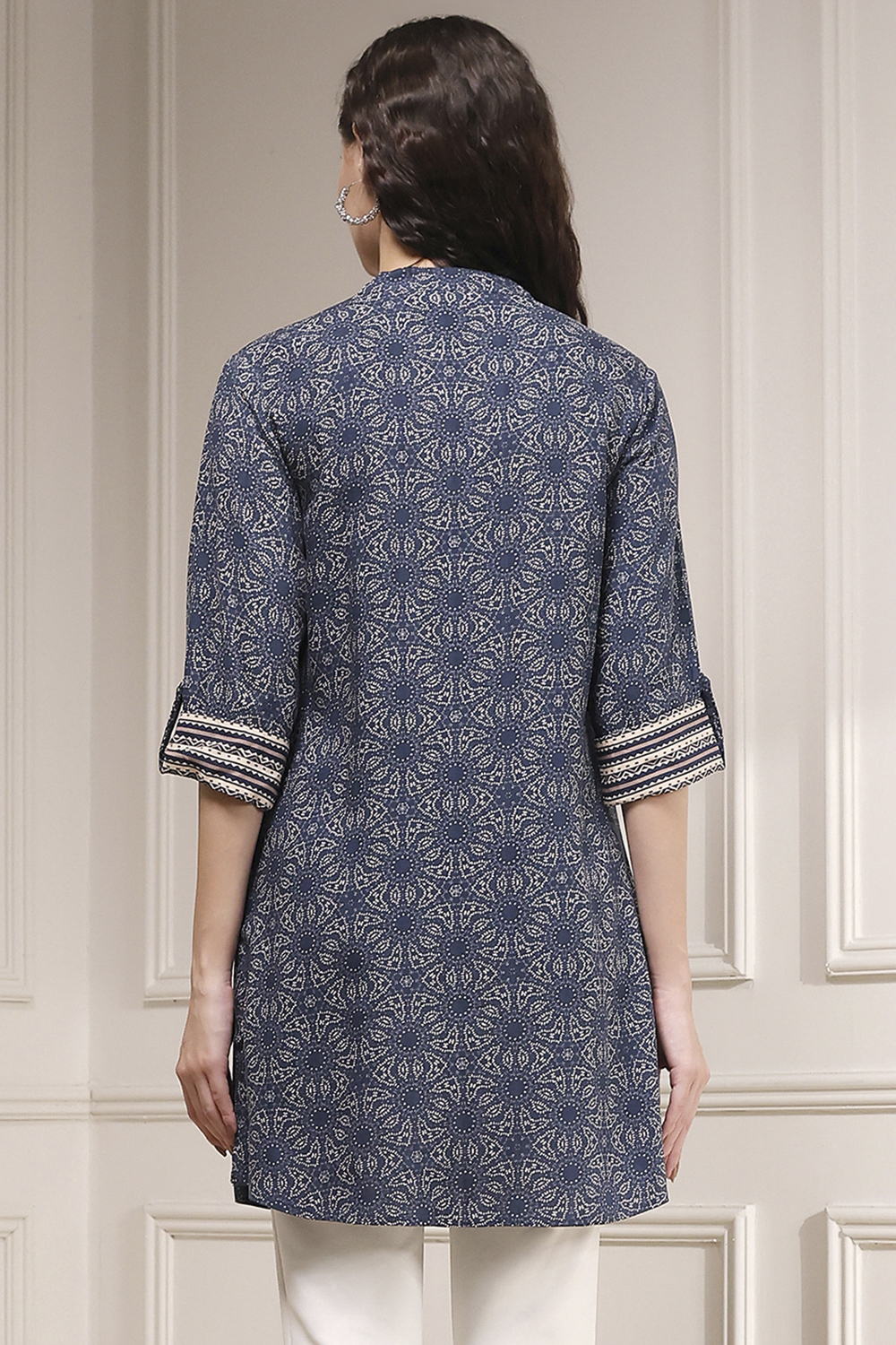Blue Viscose Rayon Relaxed Printed Kurta image number 3