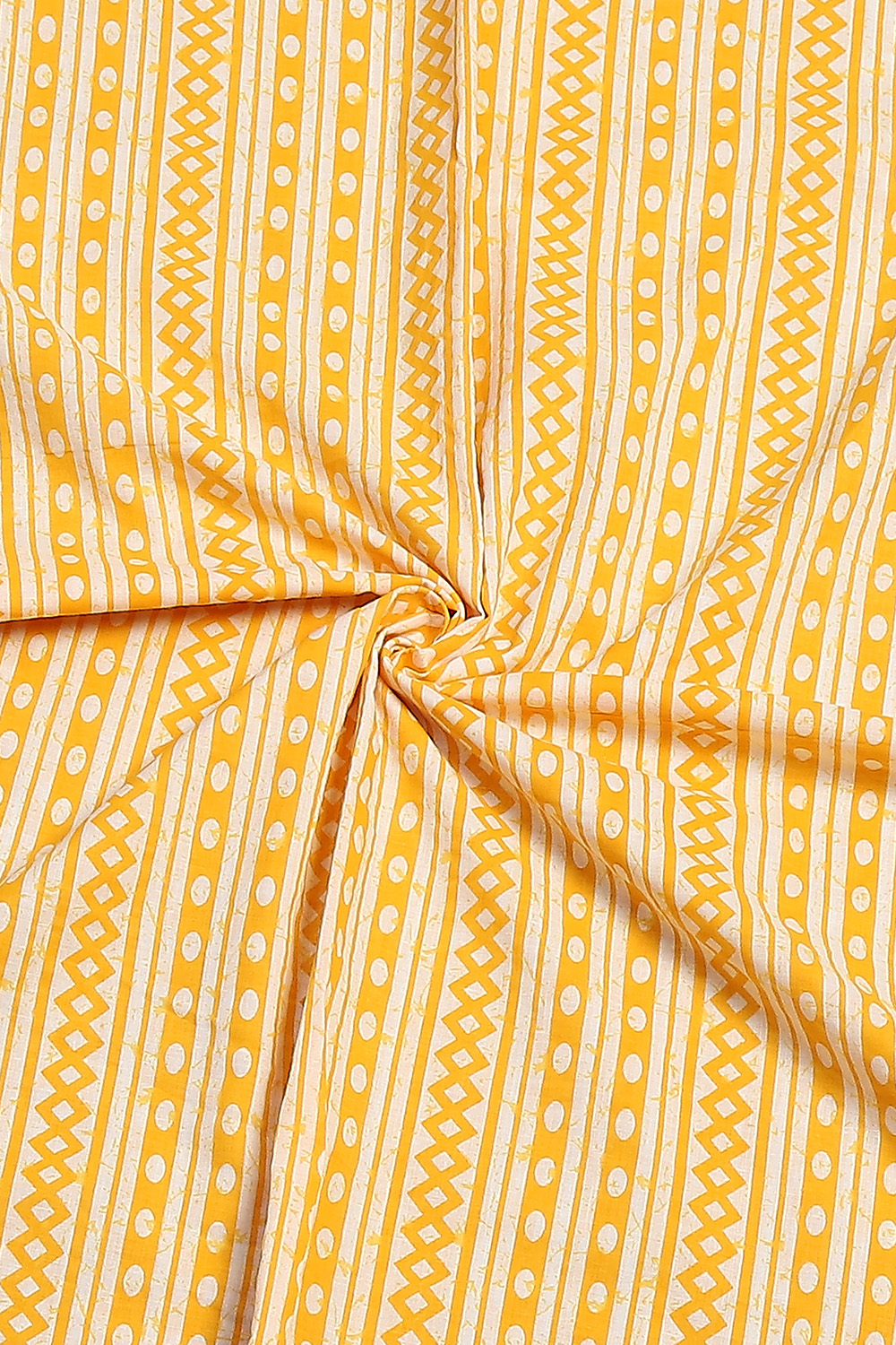 Yellow Cotton Hand Block Embroidered Unstitched Suit Set image number 2
