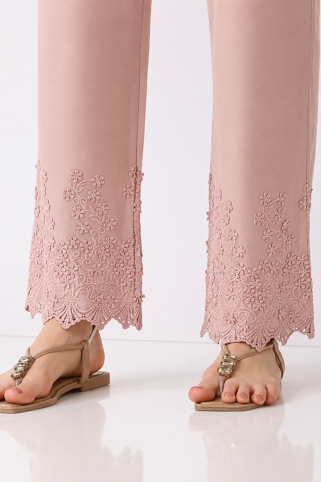 Blush Pink Cotton Straight Pant image number 2