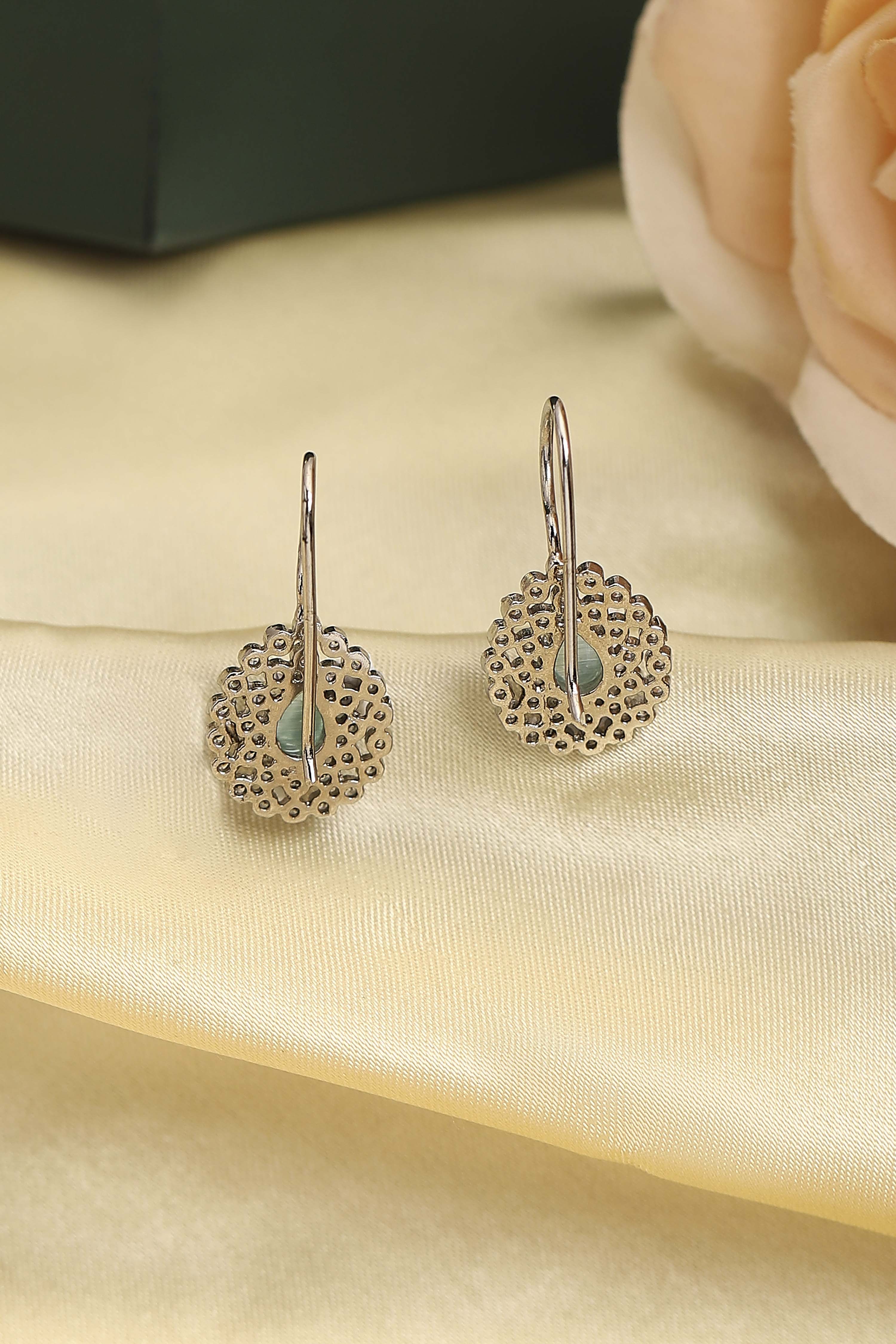 Green Silver Plated Brass Studded Drop Earrings image number 2