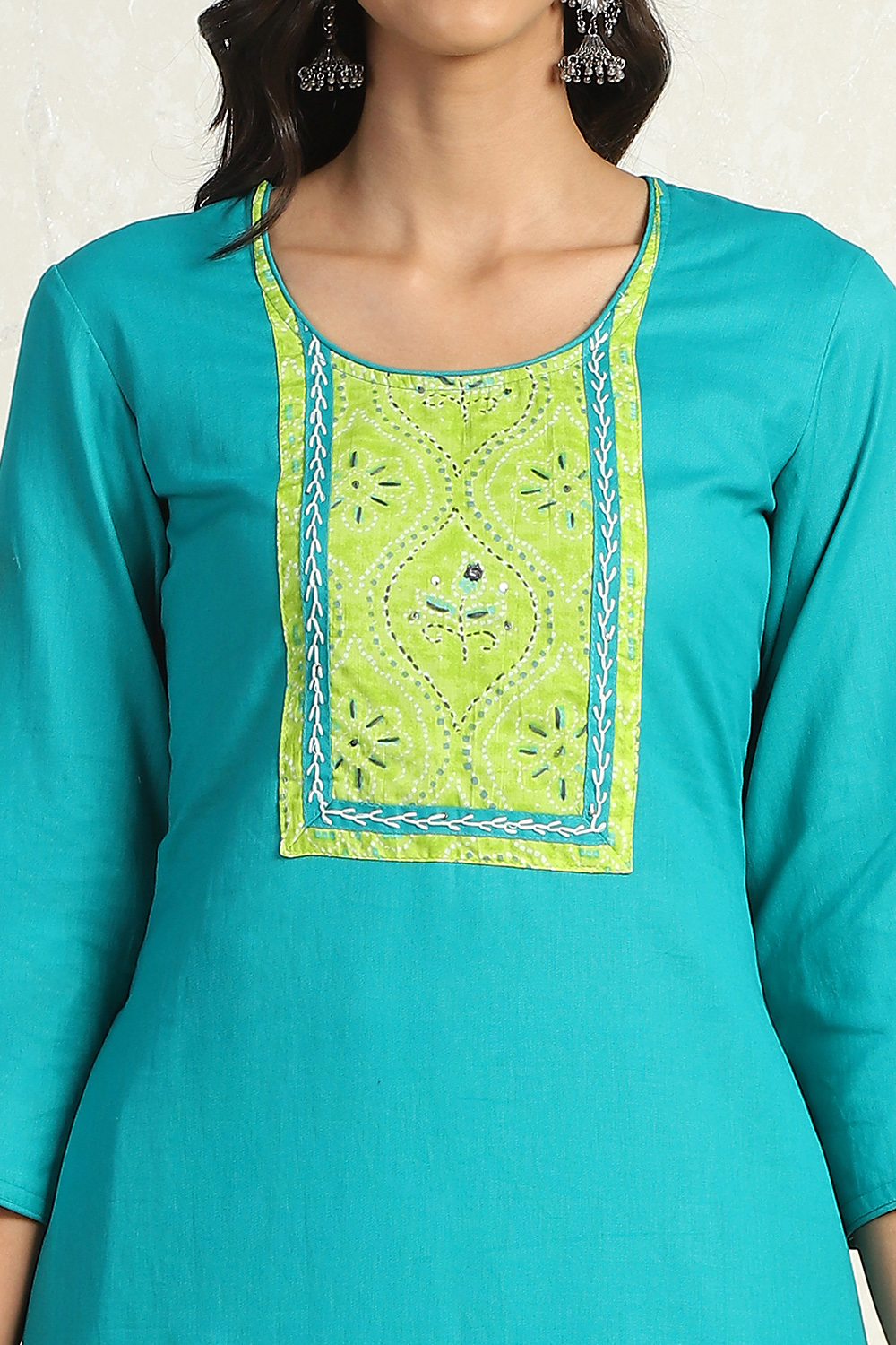 Turquoise Cotton Dyeing Unstitched Suit Set image number 2