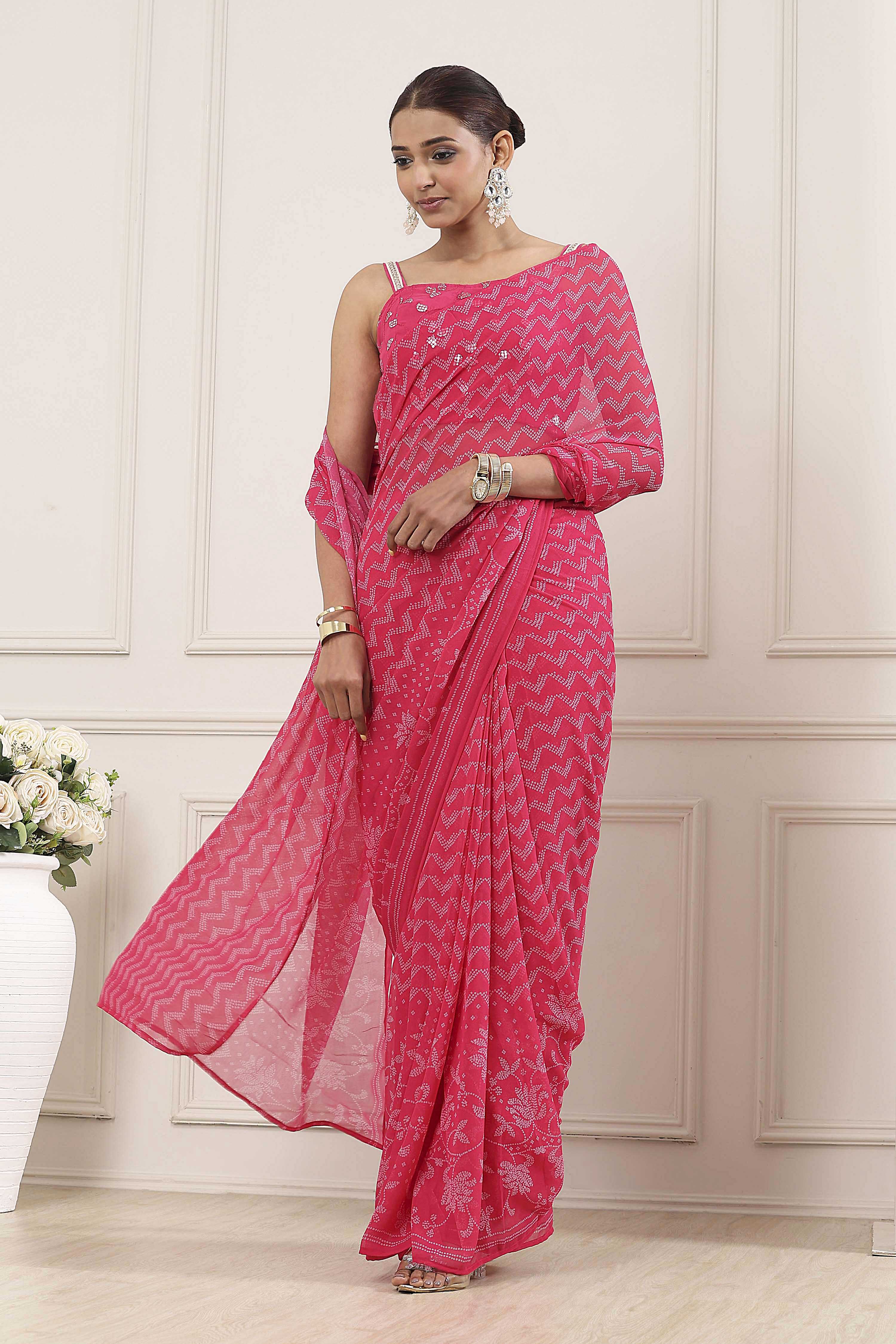 Pink Poly Georgette Regular Saree image number 8