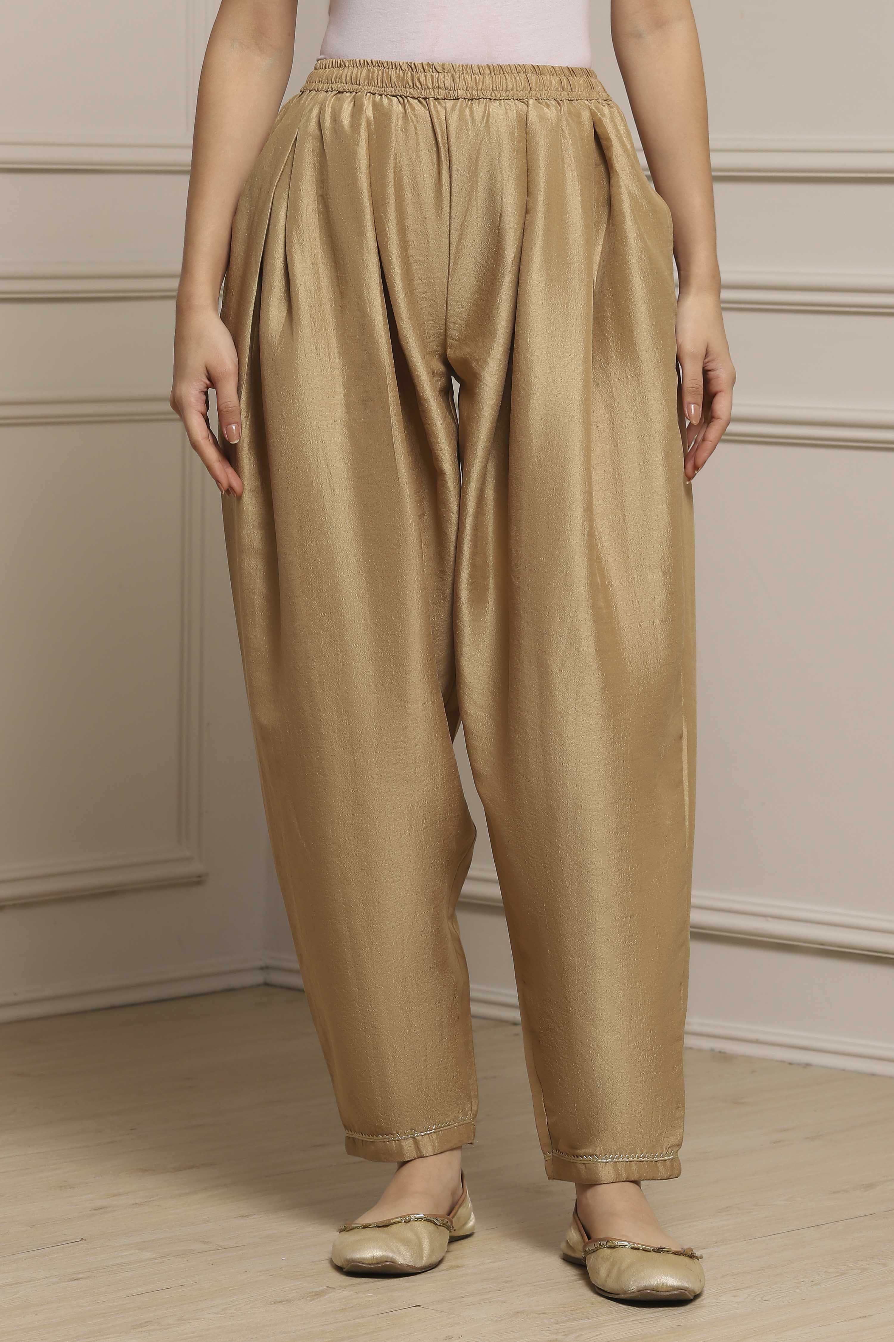 Gold Polyester Salwar image number 4