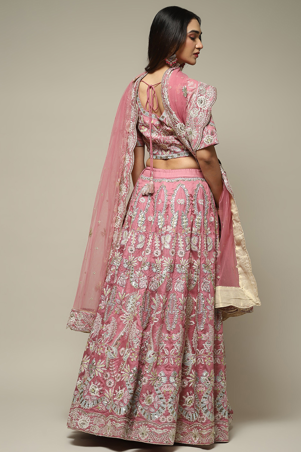 Pink Viscose Embroidered Lehenga Set image number 4