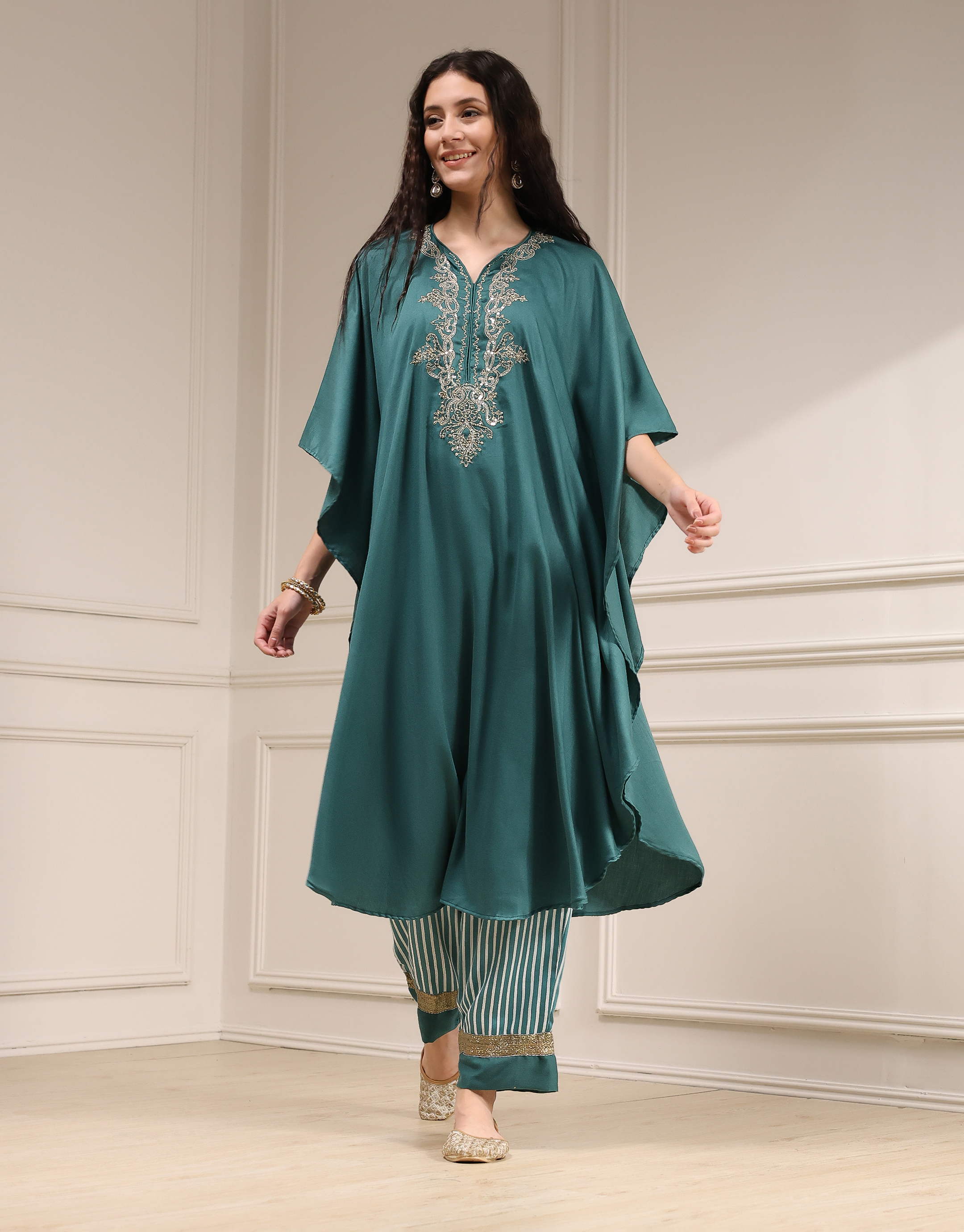 Black Modal Solid Kaftan Fusion Kurta Set image number 0