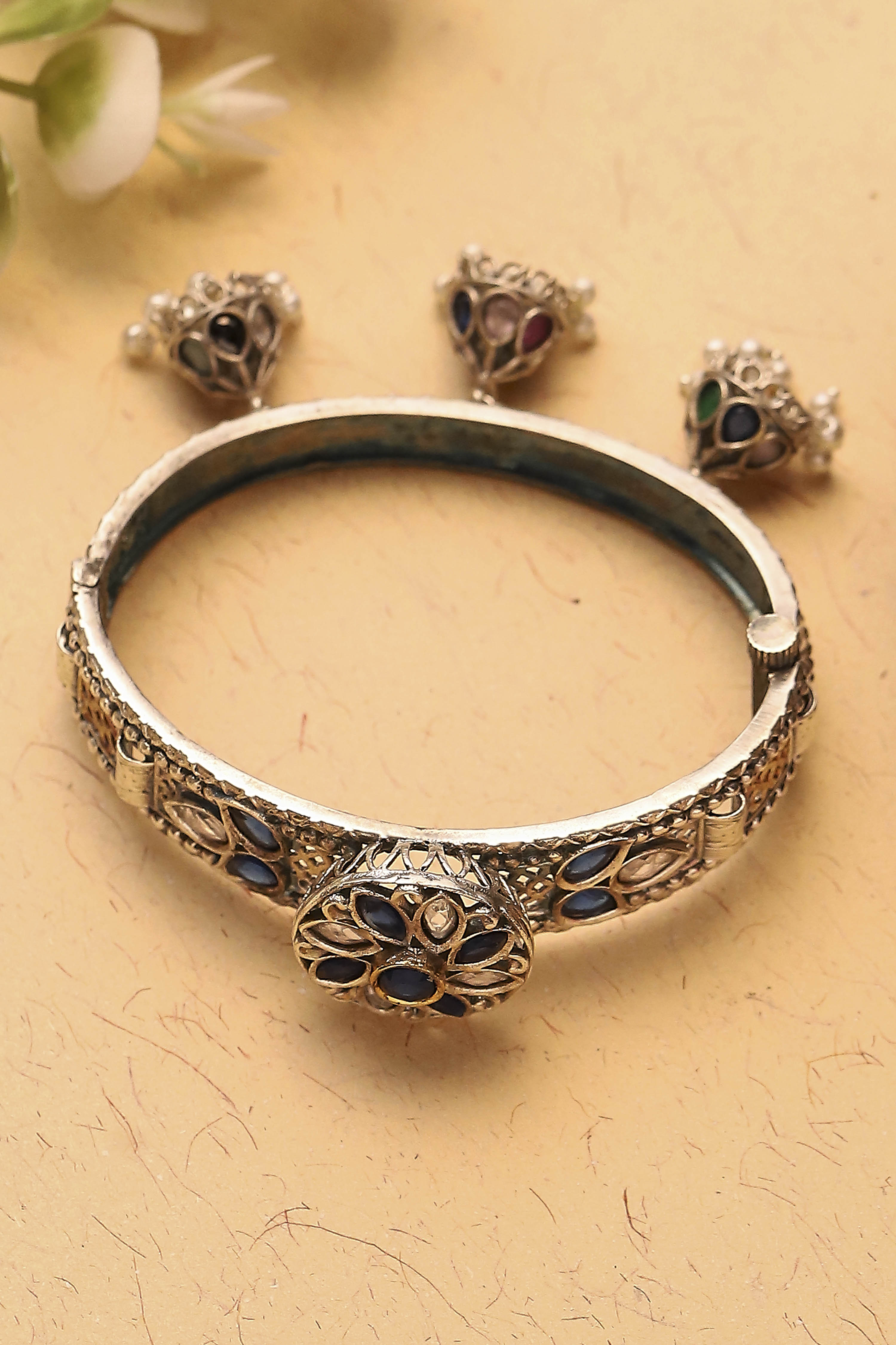 Navy Brass Oxidised Bangles image number 3