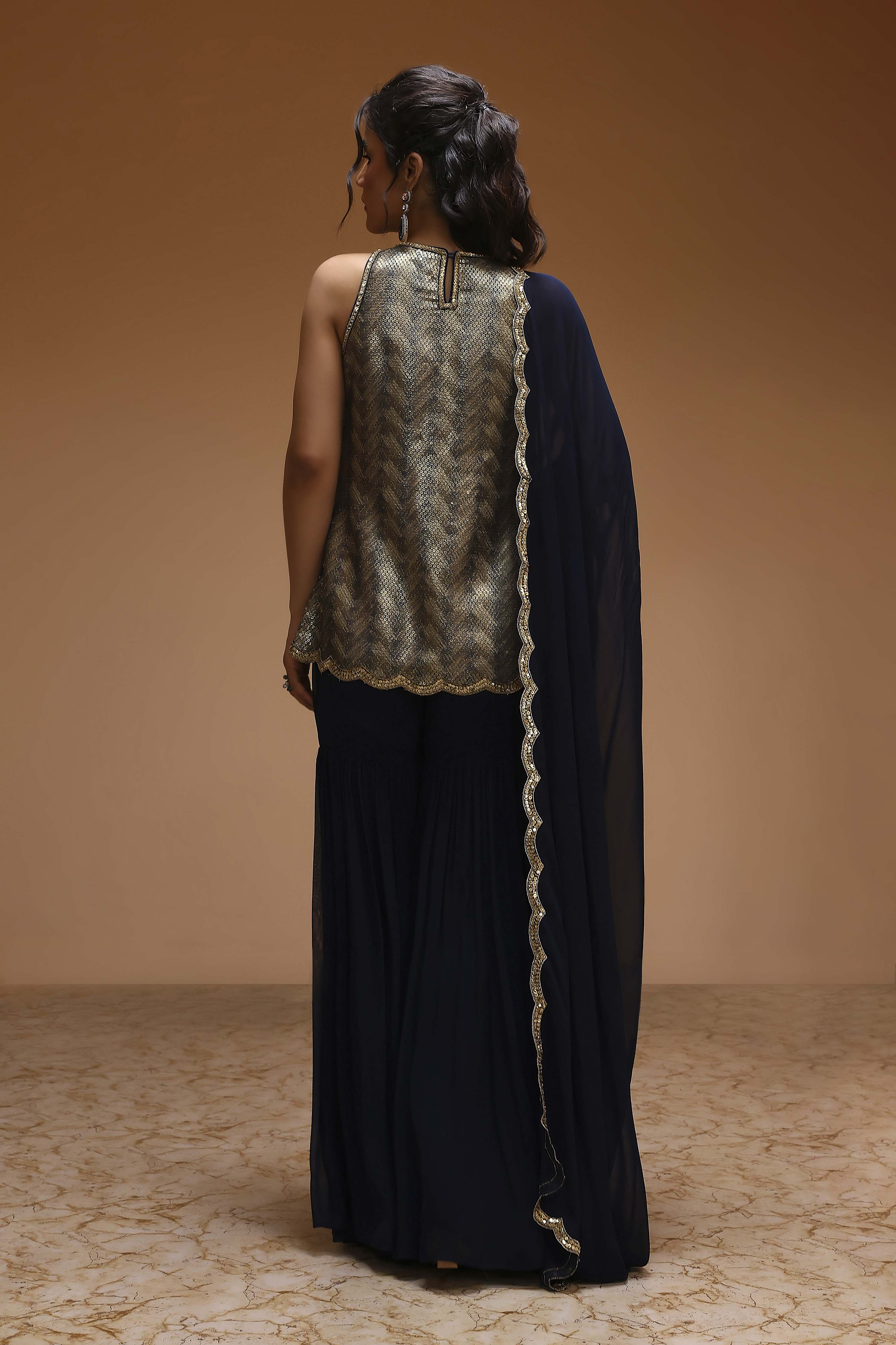 Navy Blue Art Silk Straight Sharara Set image number 4