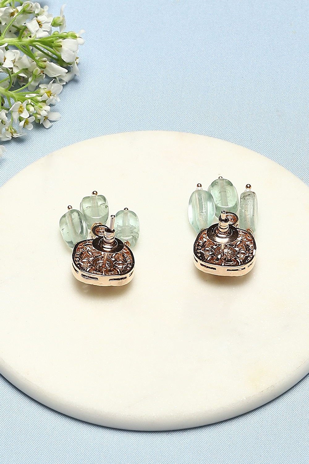 Mint Green Brass Earrings image number 2