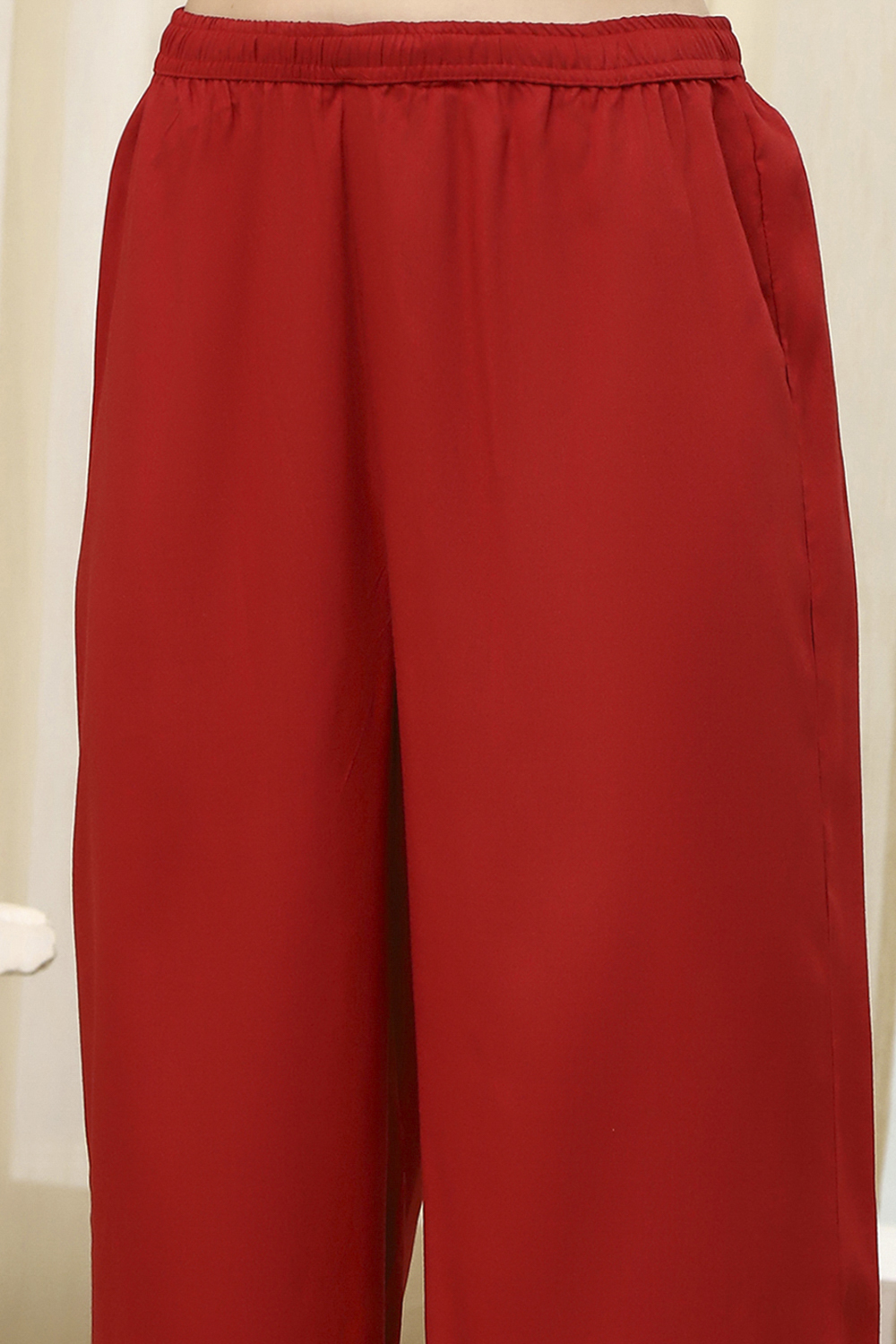 Red Dyed Straight Palazzos image number 1