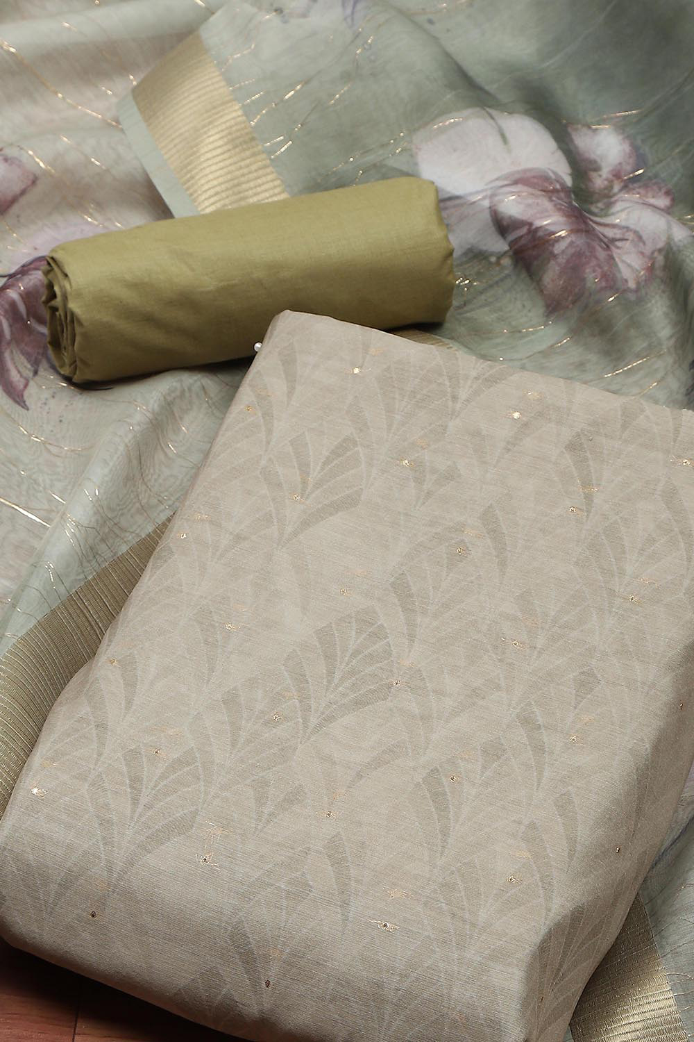 Mint Green Chanderi Double Dupatta Unstitched Suit Set image number 1