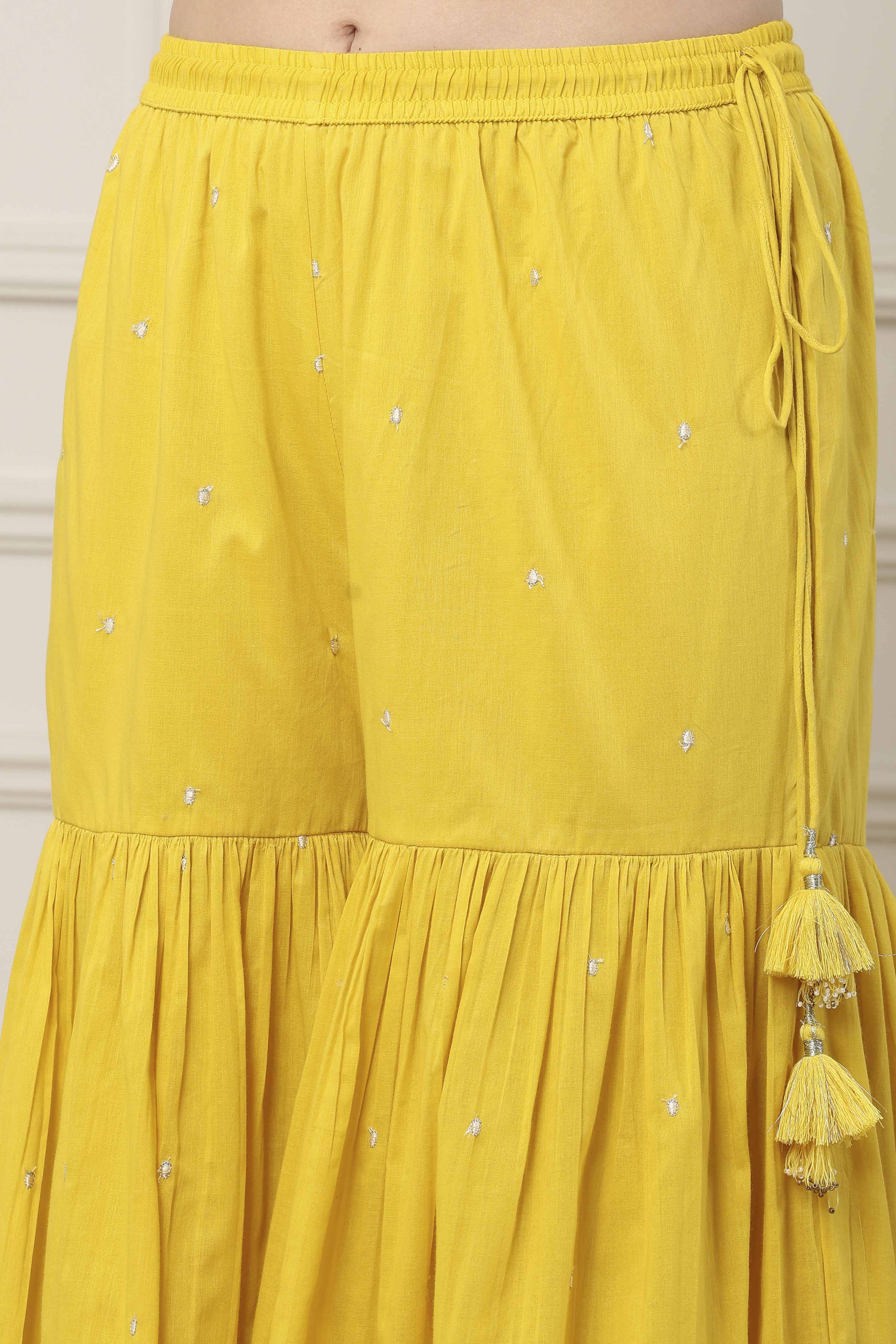 Yellow Silk Chanderi Sequin Embroidered Straight Suit Set image number 2