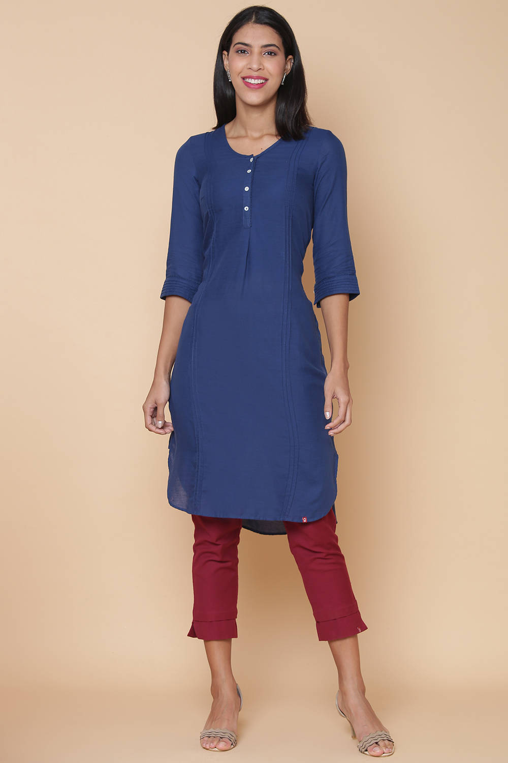 Blue Cotton Solid Kurti image number 0