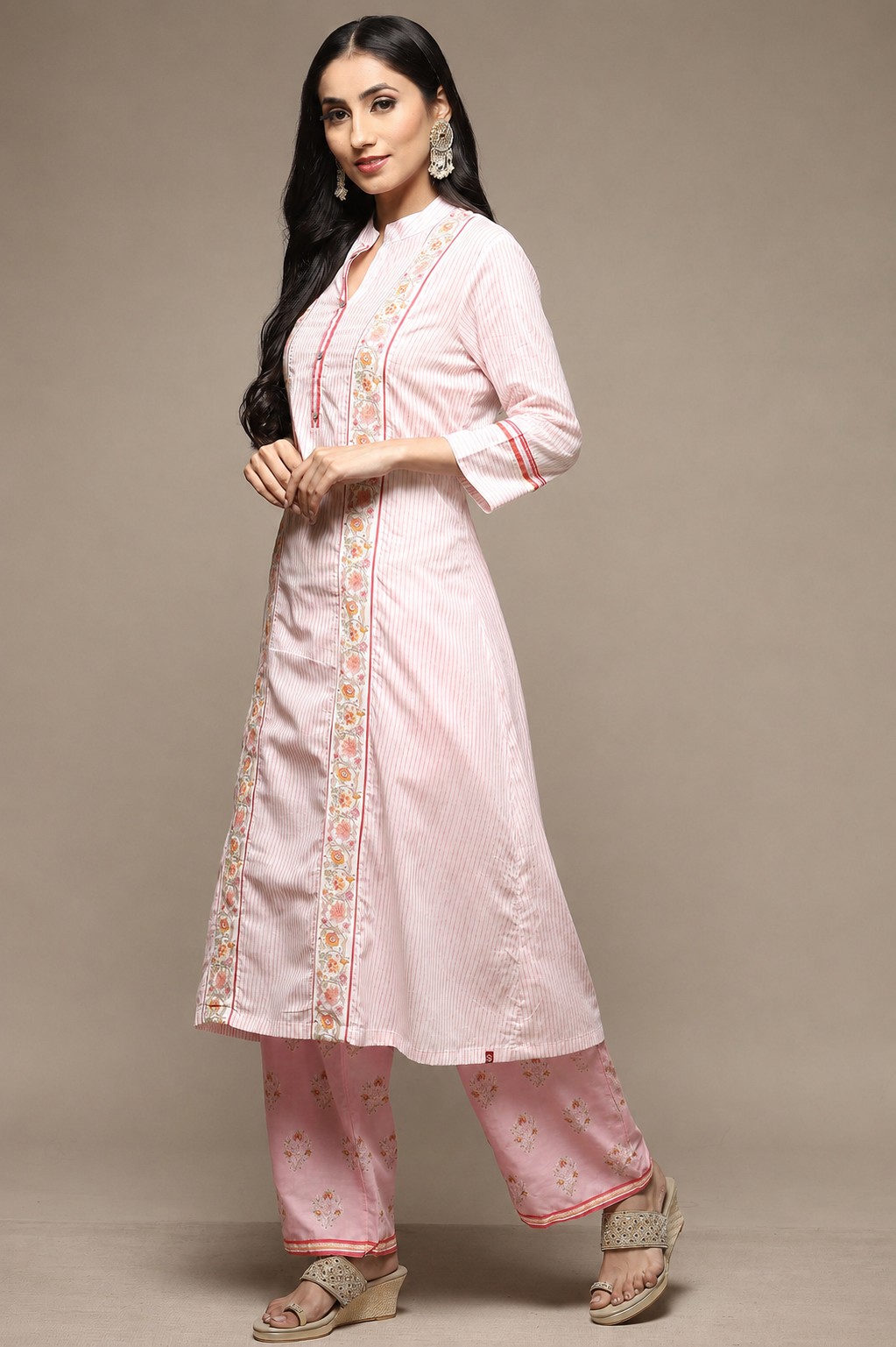 Teal Cotton A-Line Kurta Palazzo Suit Set image number 3