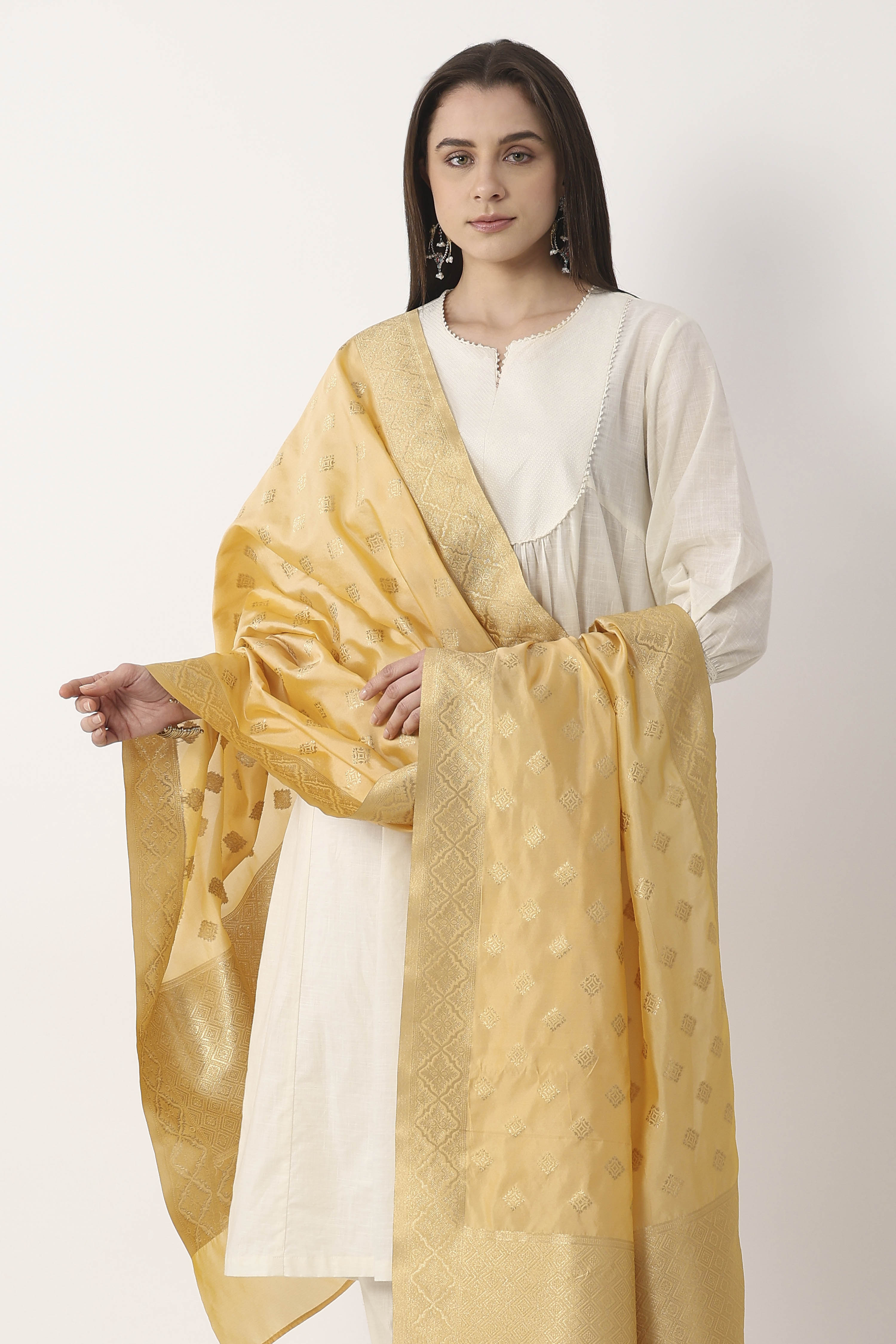 Gold Art Silk Dupatta image number 1
