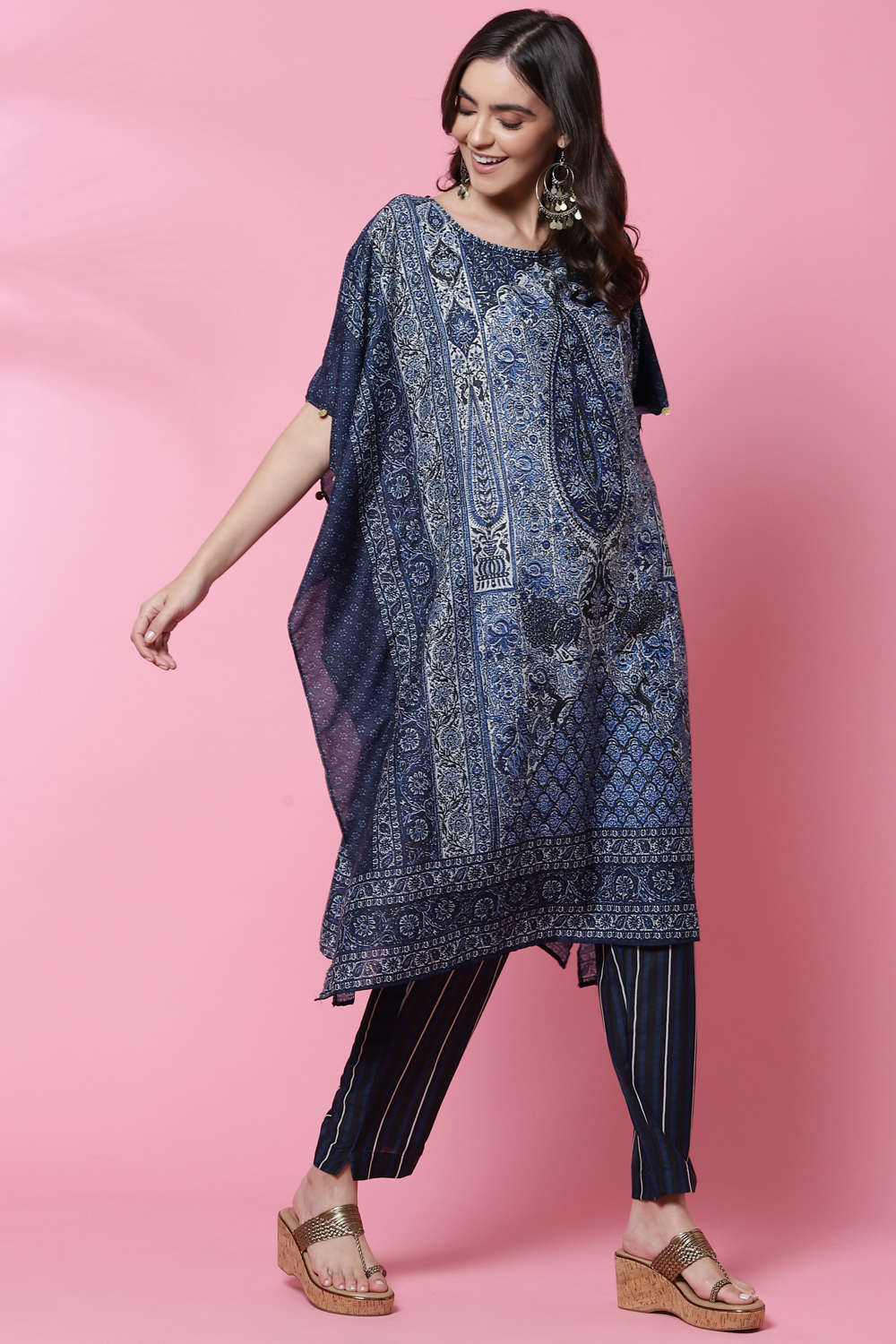 Brown Art Silk Kaftan Set image number 3