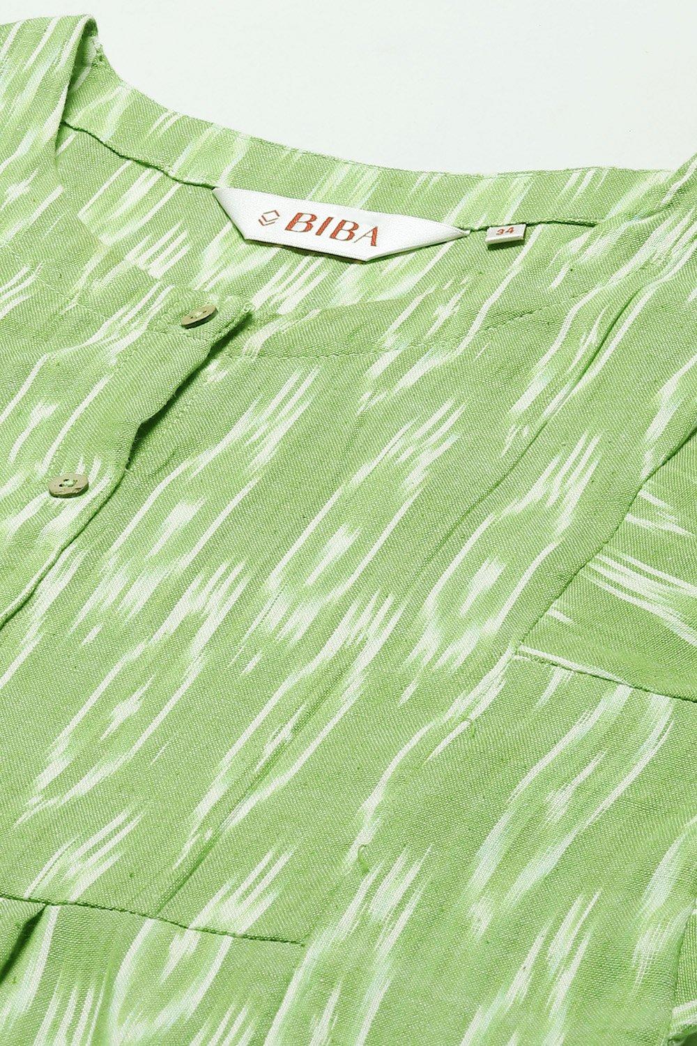 Green Cotton IKAT Flared Yarndyed Kurta image number 1