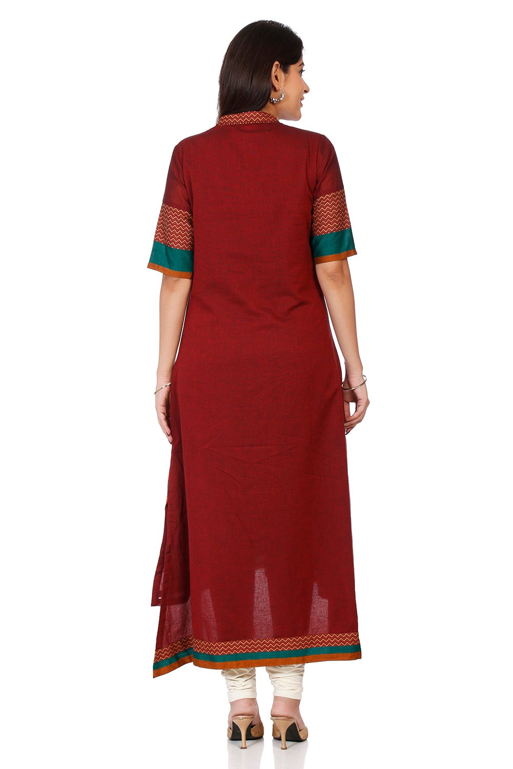 Green Cotton A-Line Printed Kurta image number 4