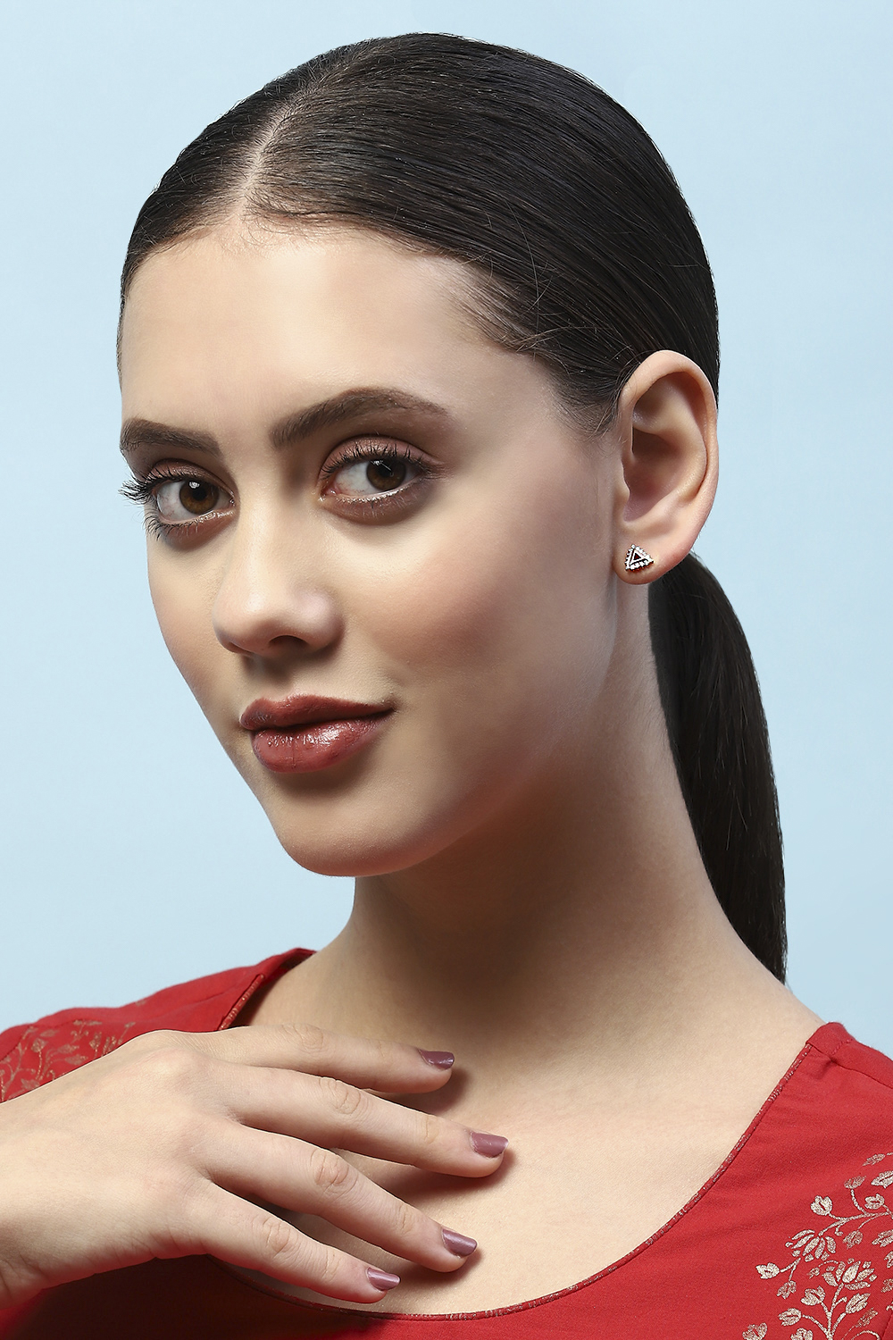 White Rose Gold-Plated Everyday Triangular Studs image number 1