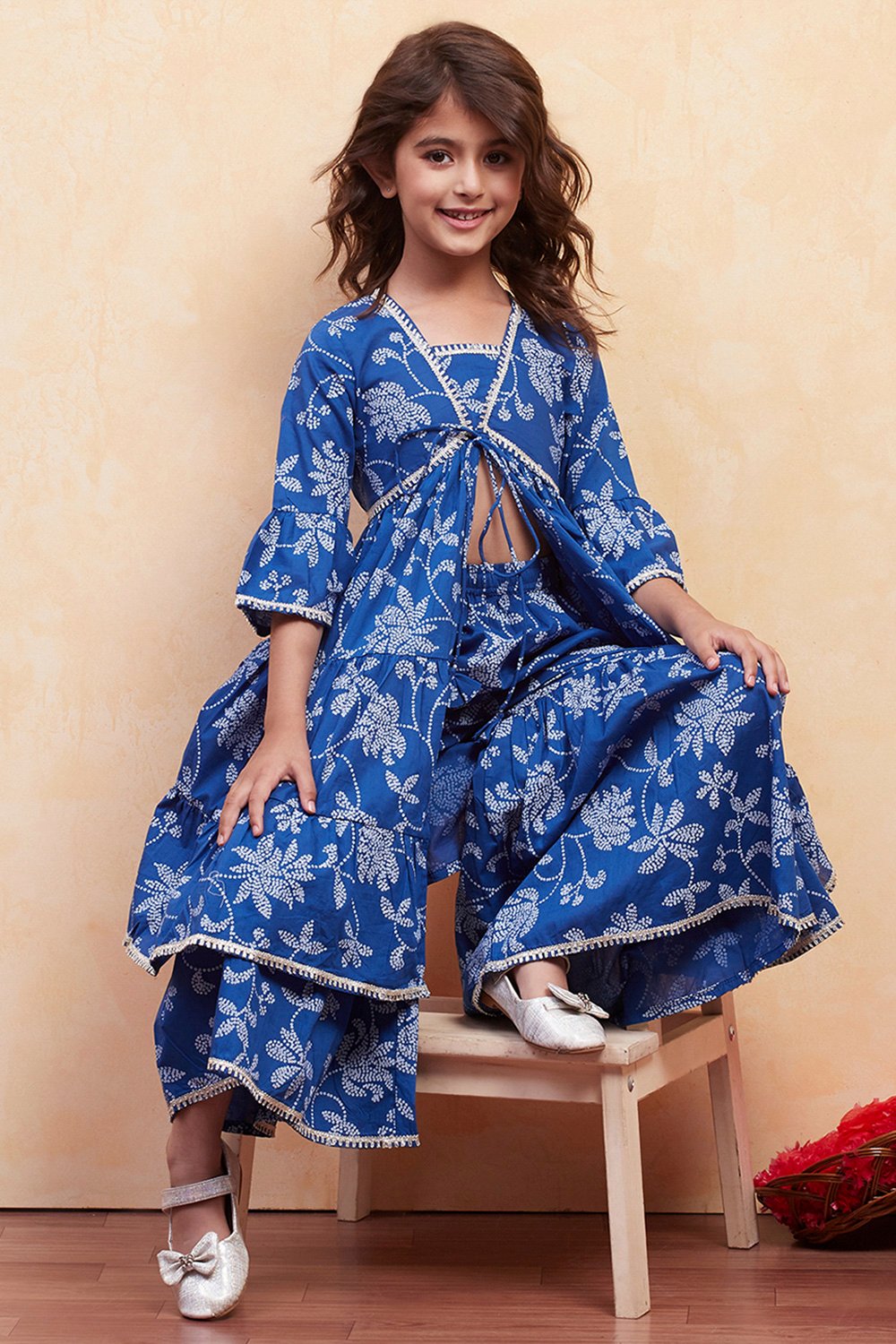 Blue Cotton Tiered Suit Set image number 0