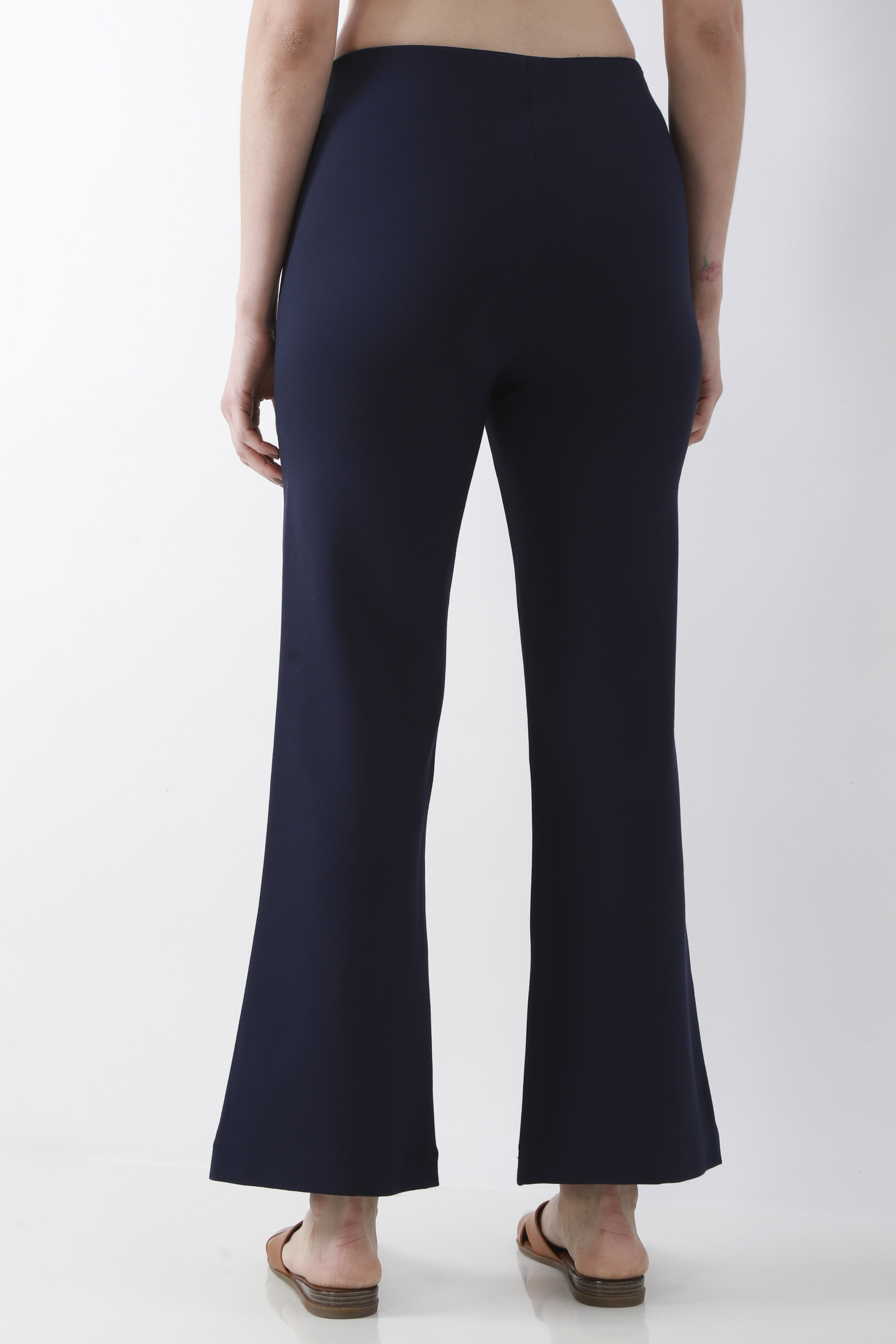 Beige Viscose Blend Flared Pants image number 5