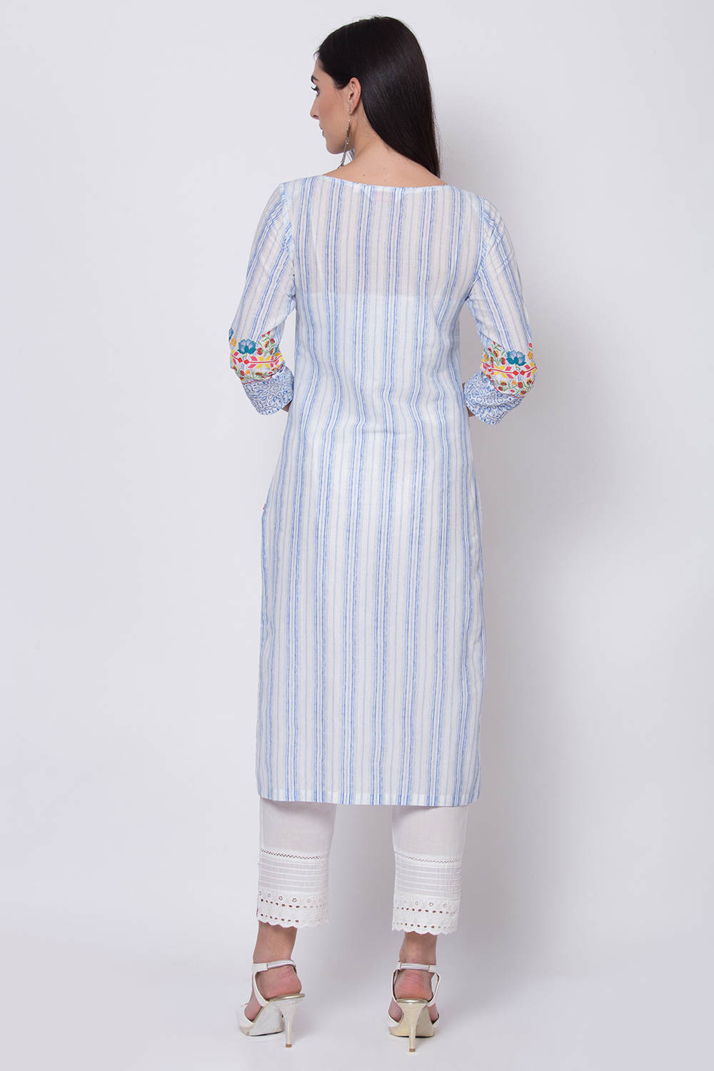 Pink Cotton Straight Printed Kurta image number 4