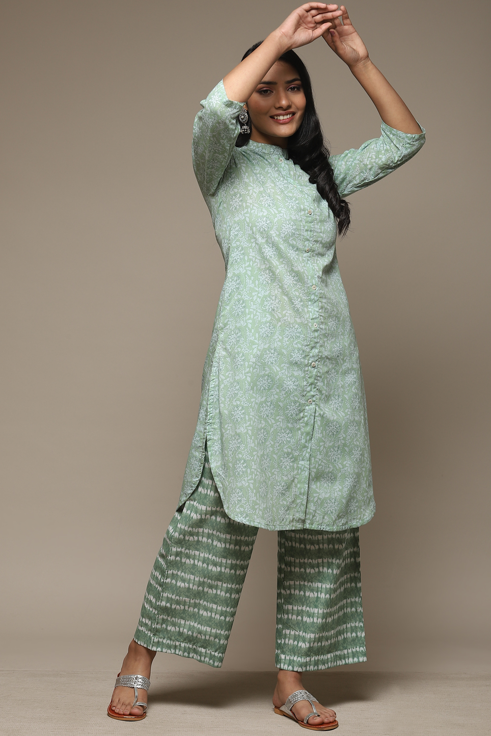 Yellow Cotton Straight Kurta Palazzo Suit Set image number 0