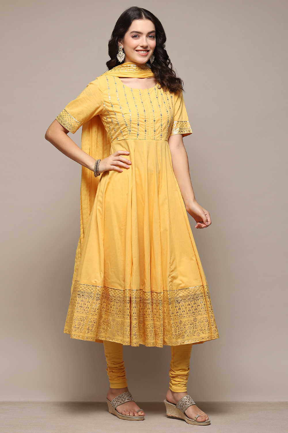 Red Cambric Anarkali Kurta Churidar Suit Set image number 6