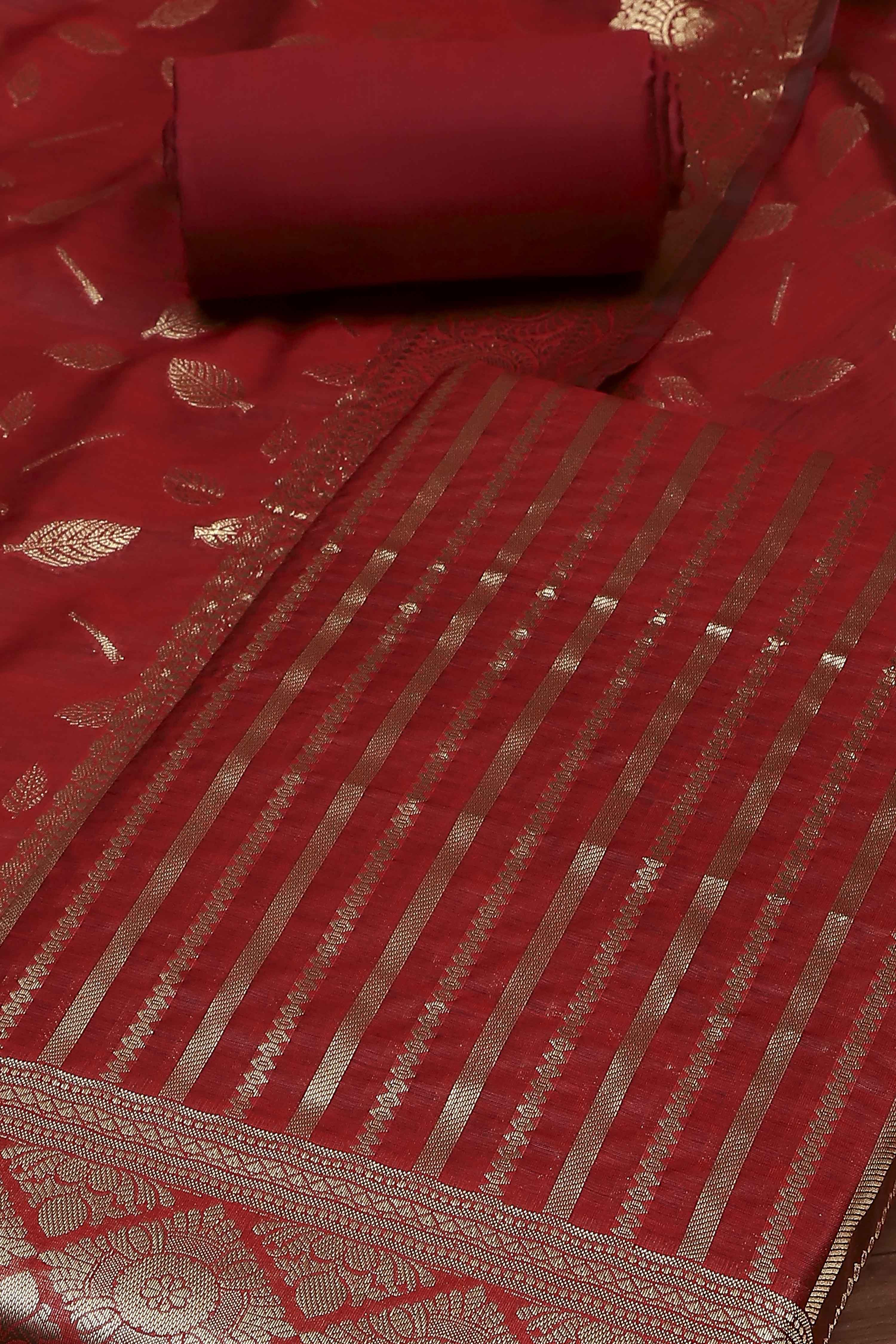 Mustard Banarasi Chanderi Banarasi Print Unstitched Suit Set image number 1