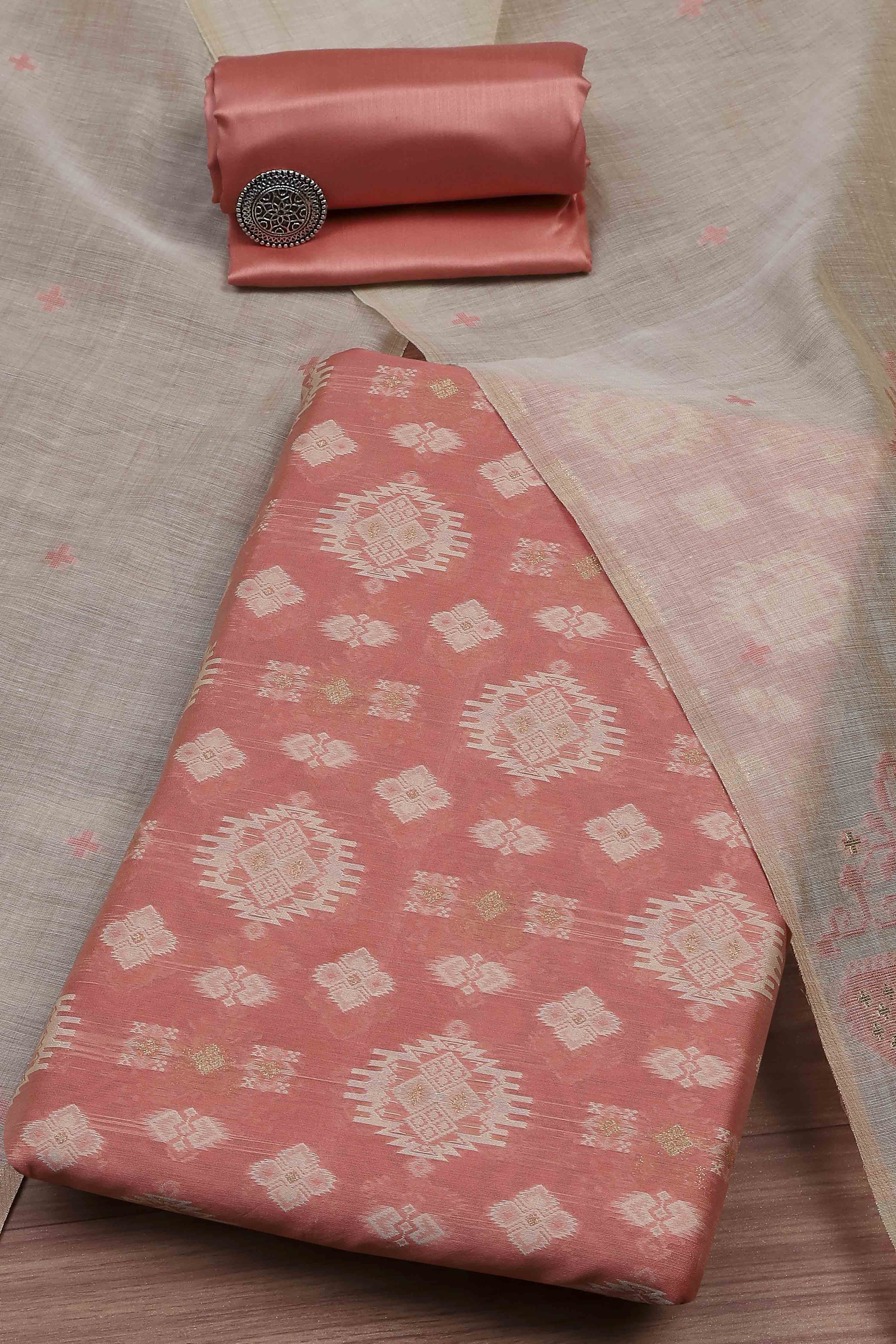 Green Cotton Jamdani Unstitched Suit Set image number 0