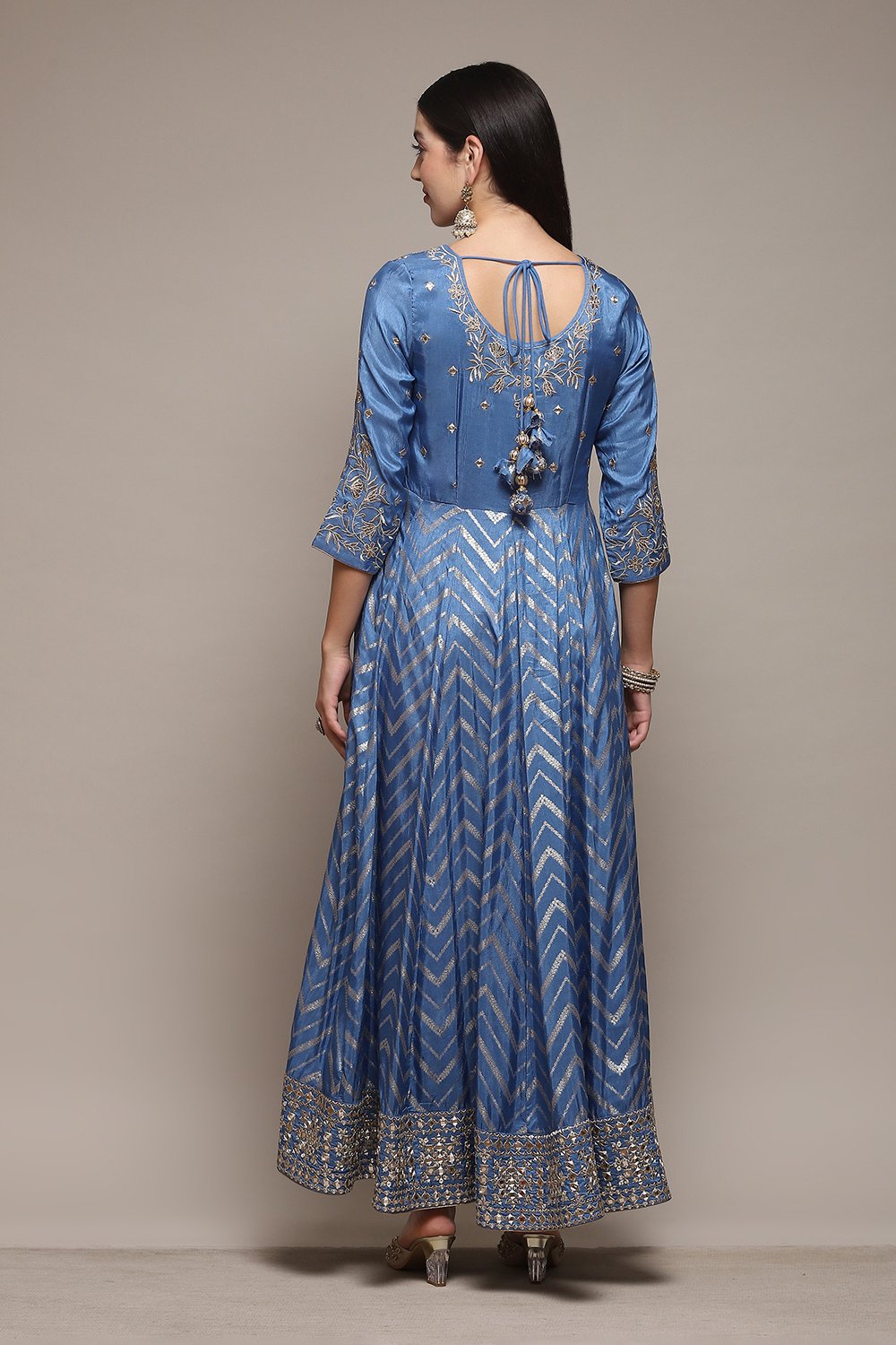 Powder Blue Jersey Anarkali Kurta Churidar Suit Set image number 5