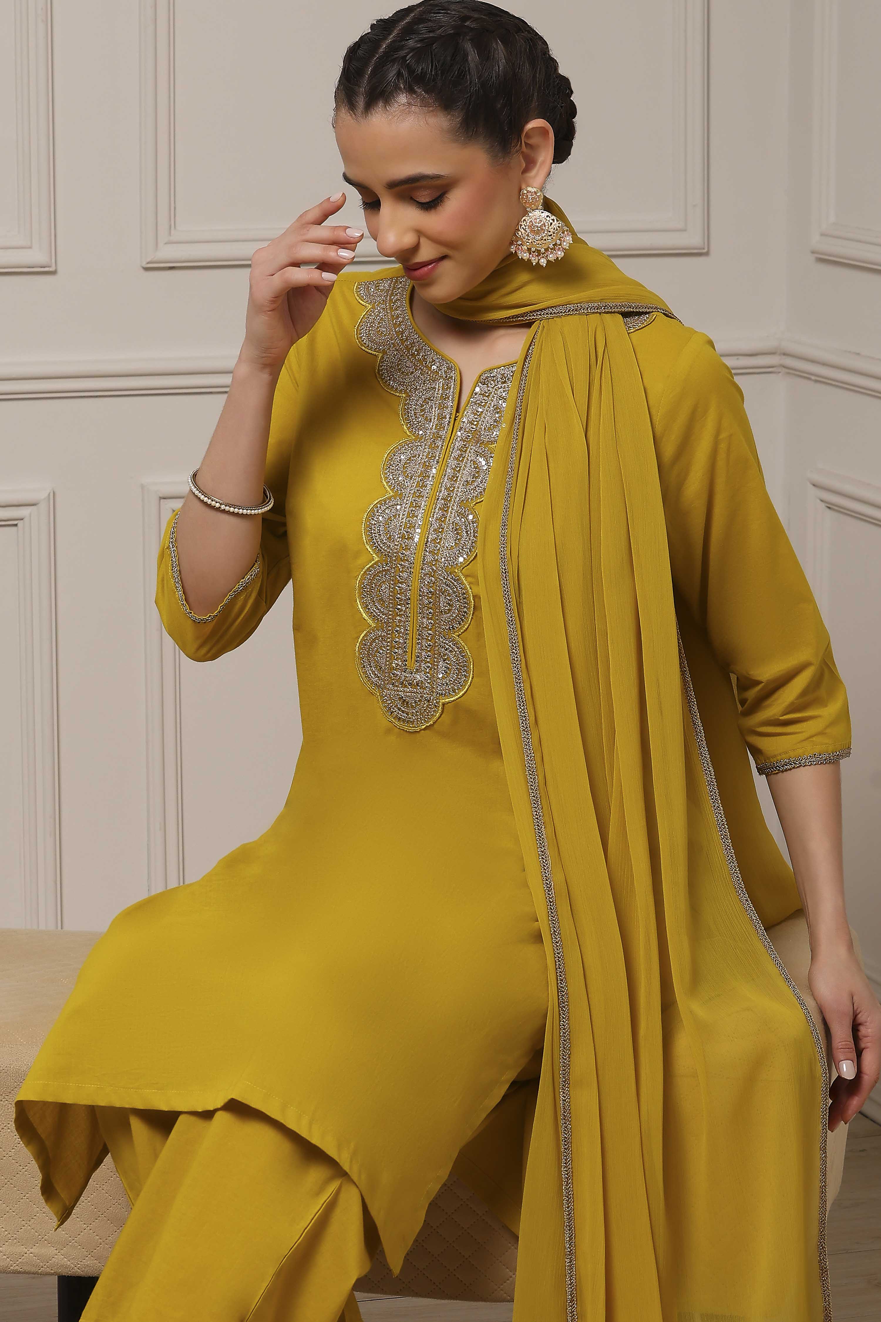 Blue Cotton Solid Straight Suit Set image number 0
