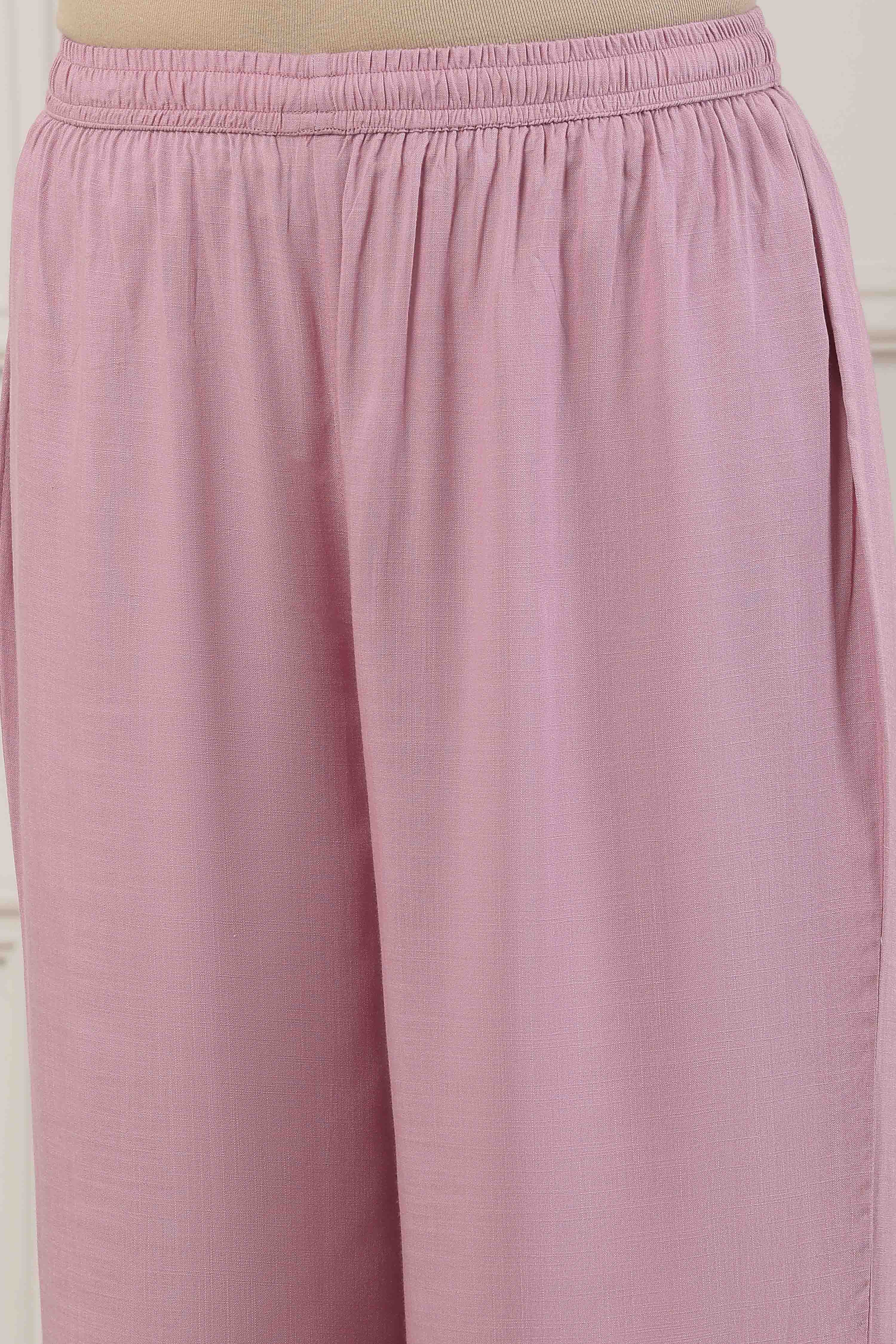 Pink Chanderi Lace Trim Floral Straight Suit Set image number 2