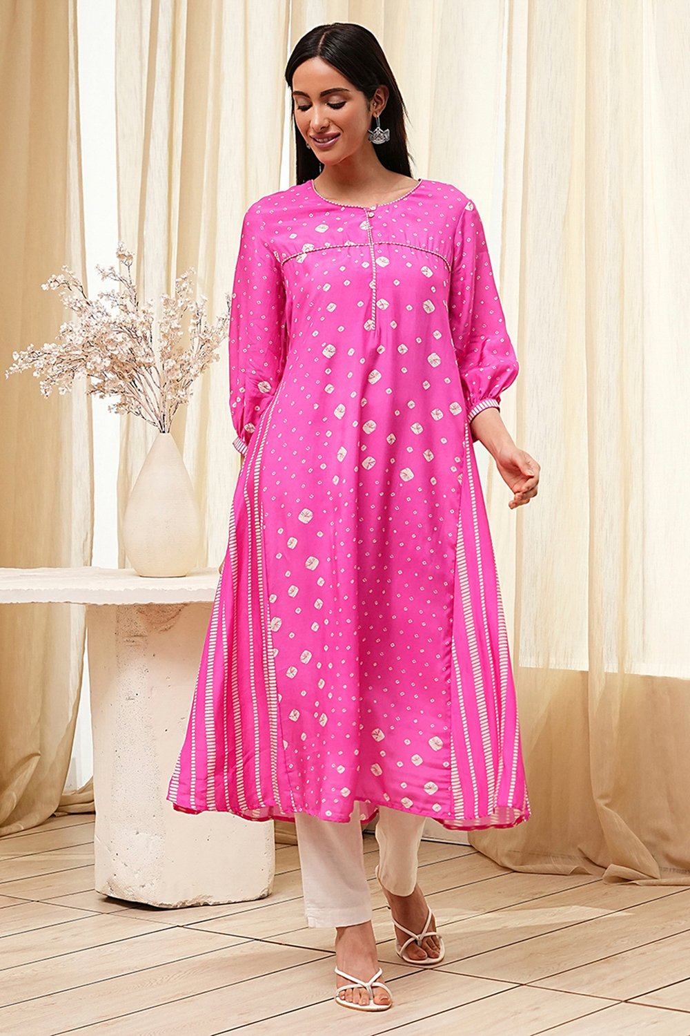 Pink Modal Blend A-Line Printed Kurta image number 0