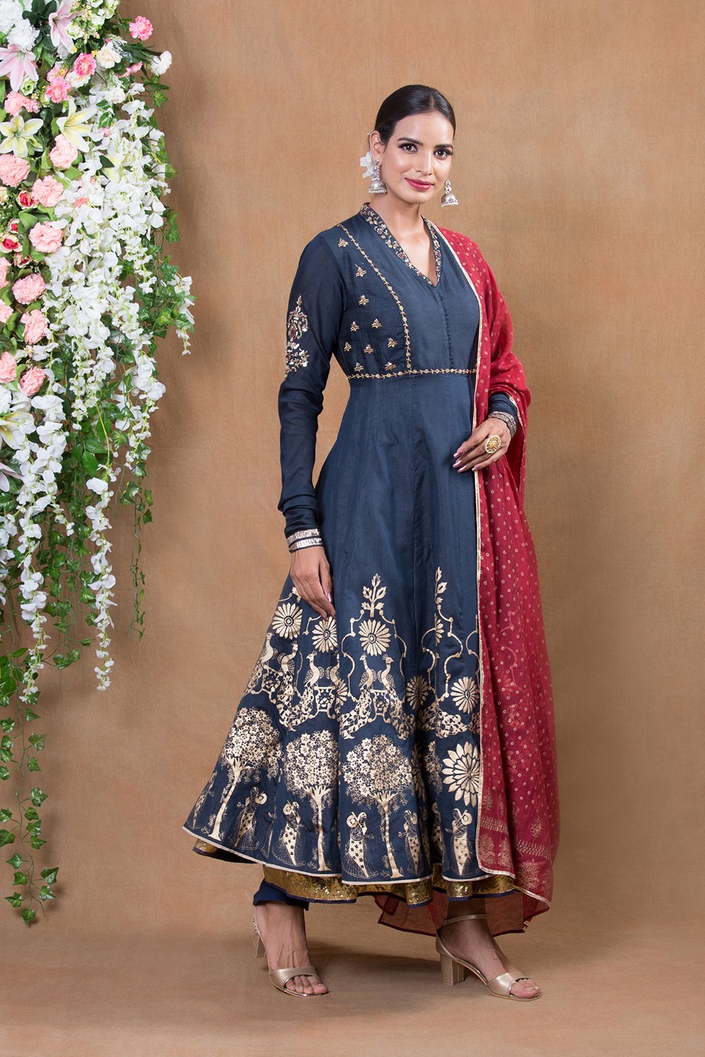 Blue Chanderi Silk Suit Set By Anju Modi image number 0