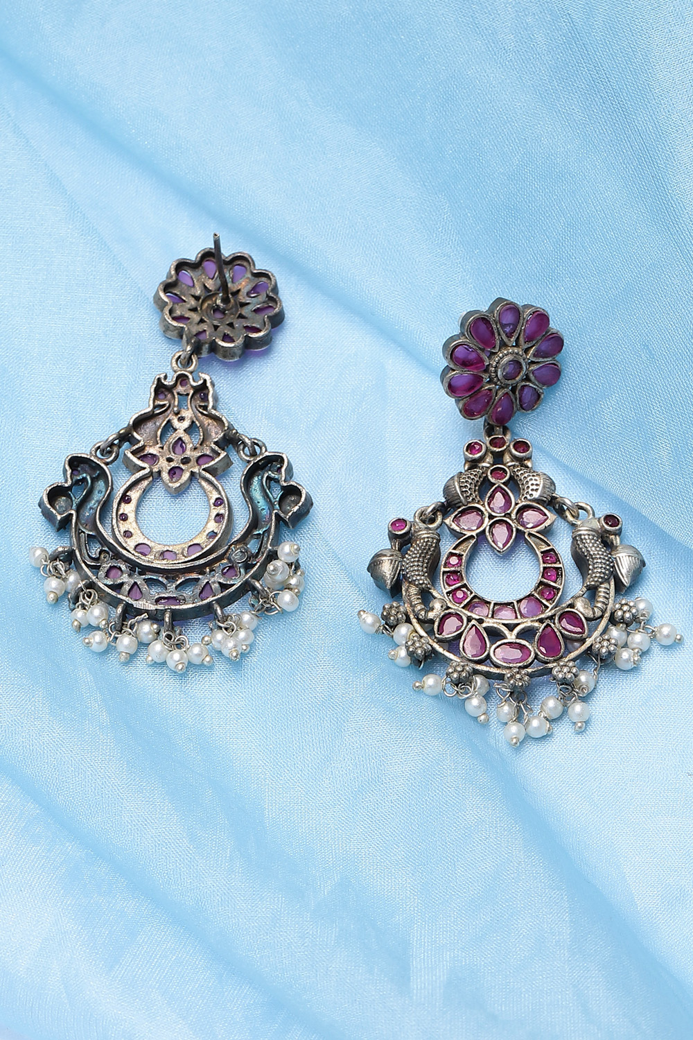 Dark Pink Oxidised Drop Earrings image number 2