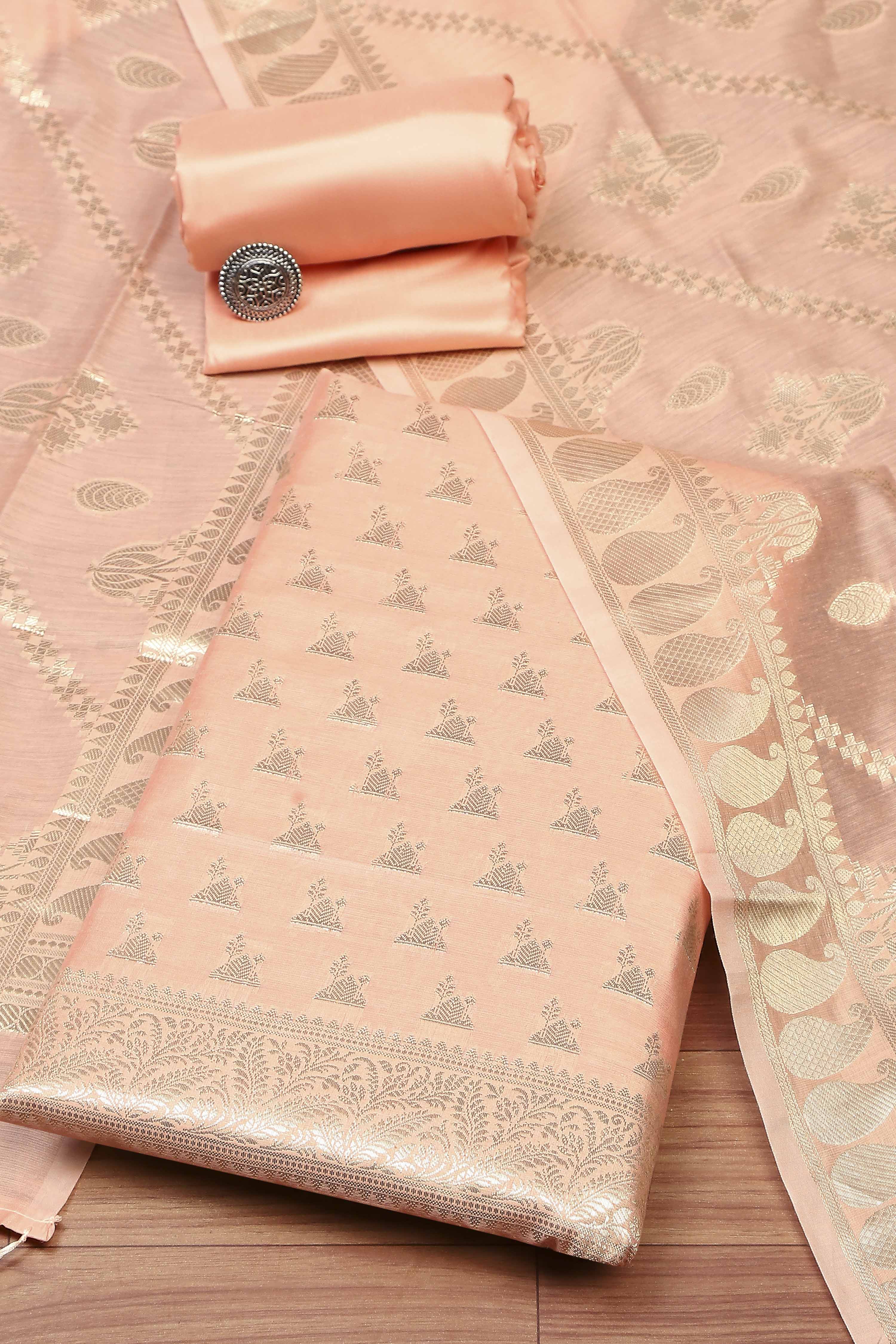 Hot Pink Cotton Printed Embroidered Unstitched Suit Set image number 0