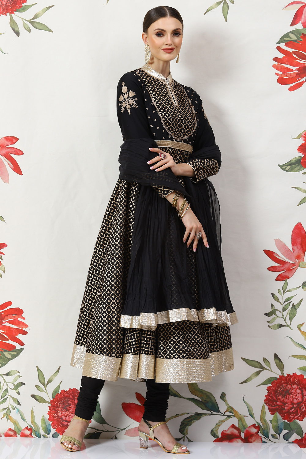 Black Cotton Silk Anarkali Yarndyed Suit Set image number 5