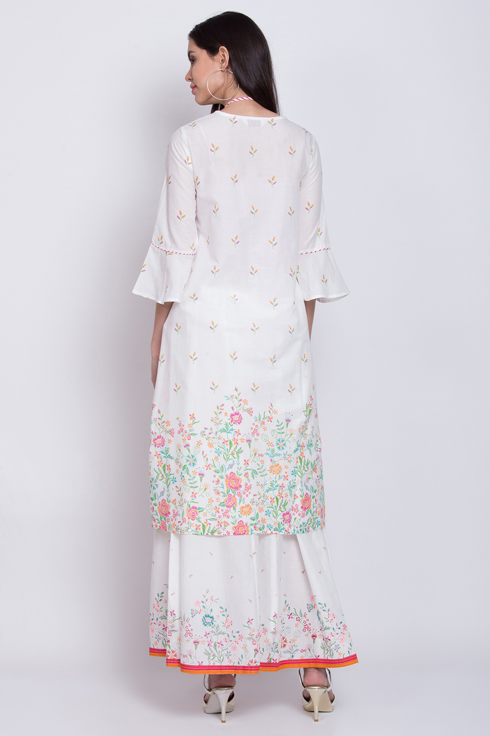 White Cotton A-Line Printed Kurta image number 5