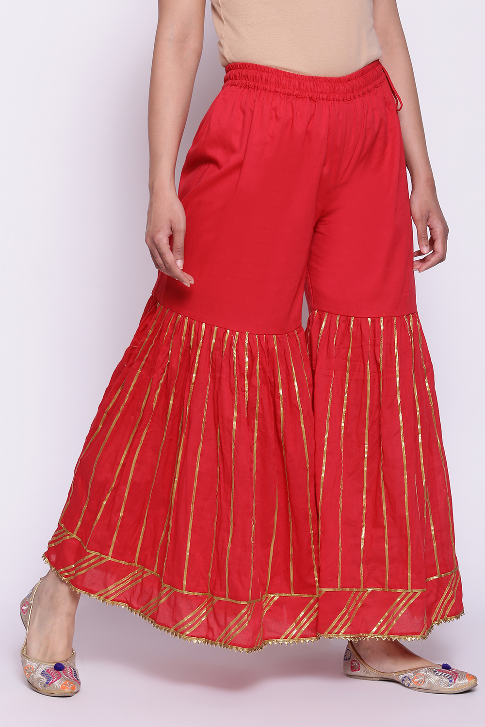 Crimson Red Cotton Sharara image number 4