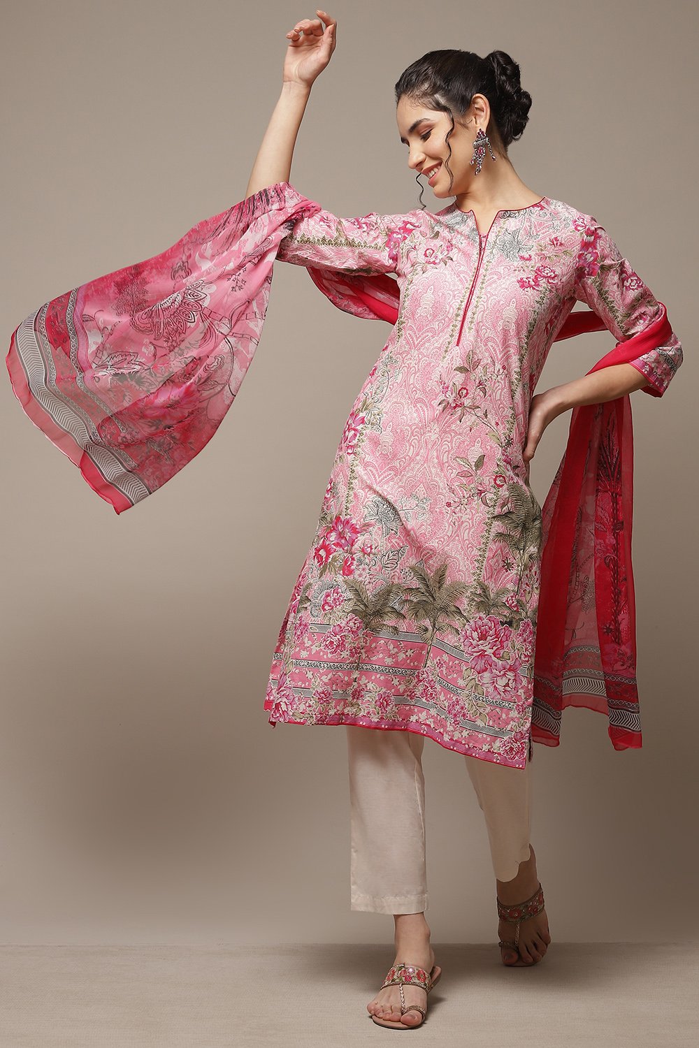 Powder Blue Cotton Straight Kurta Pants Suit Set image number 0