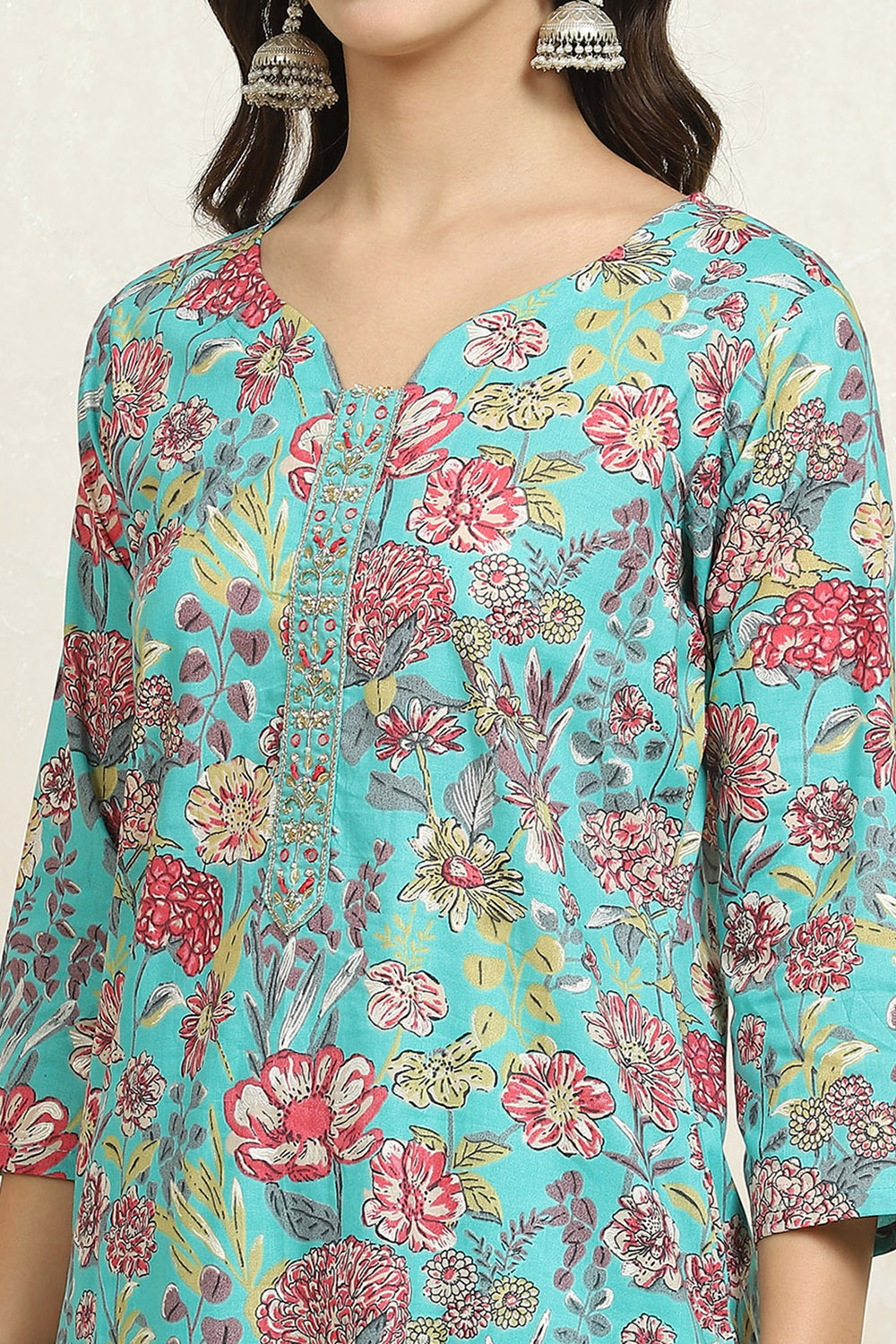 Green Cotton Floral Unstitched Suit Set image number 2