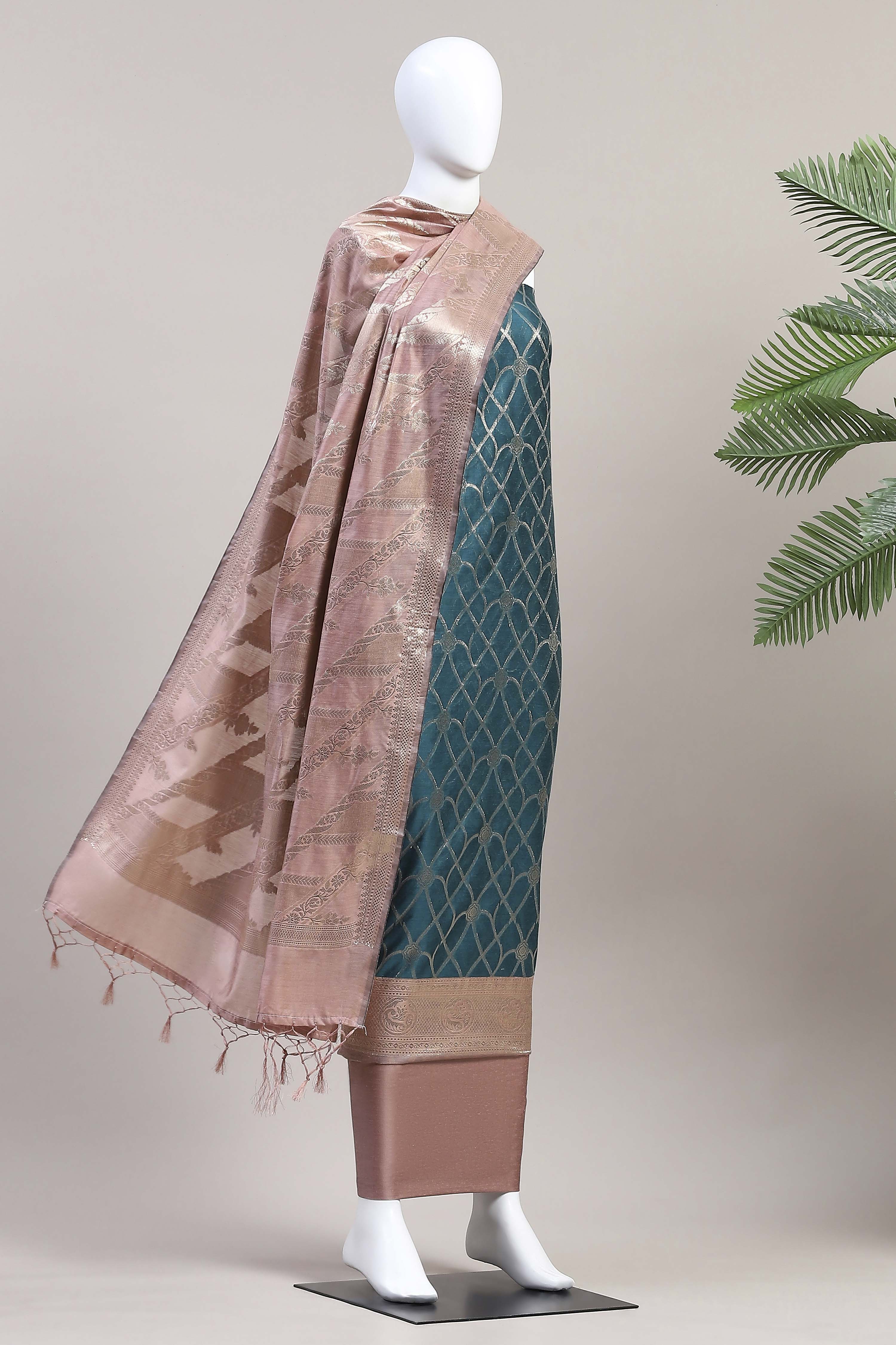 Black Cotton Printed Embroidered Unstitched Suit Set image number 4