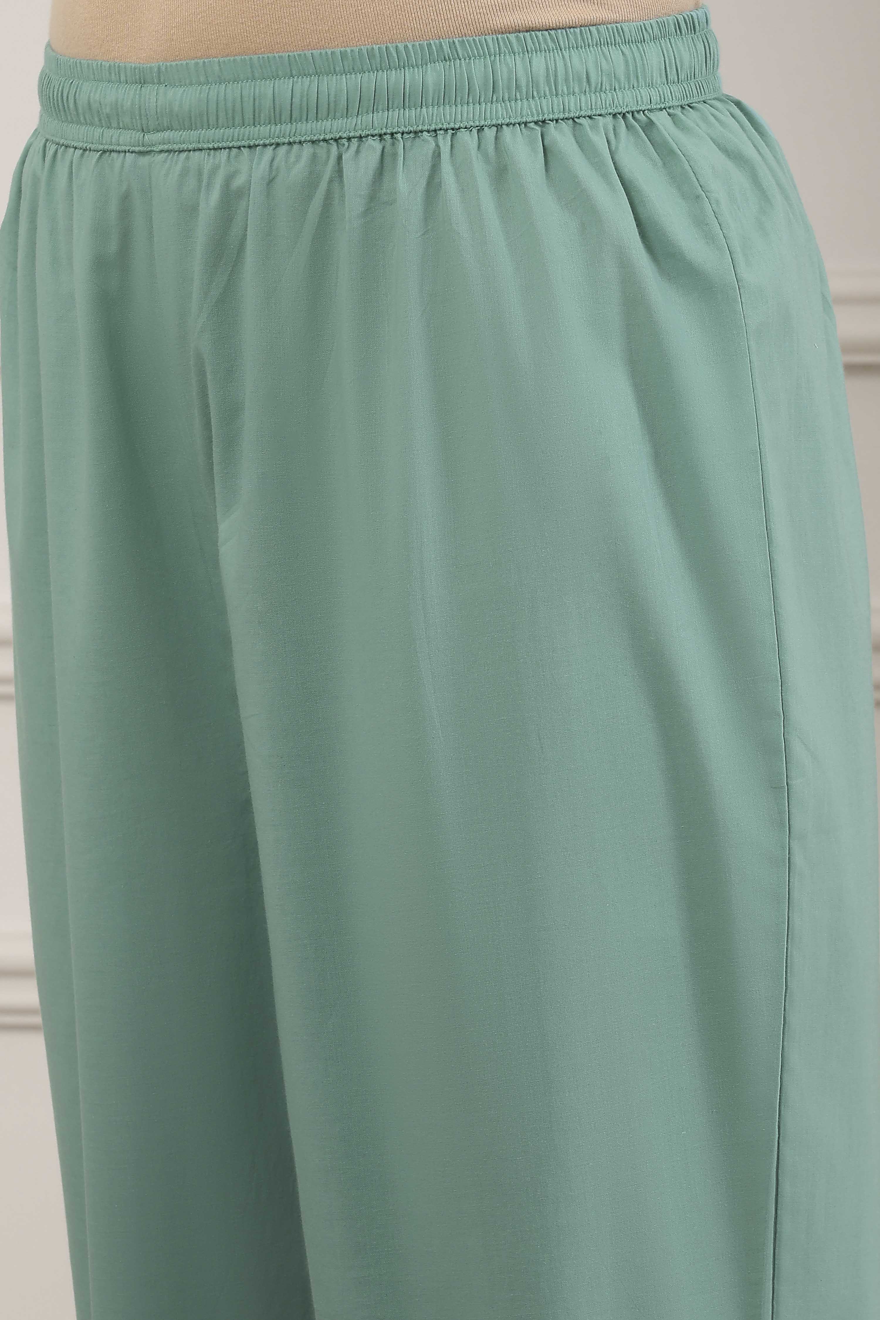 Green Cotton Straight Suit Set image number 2