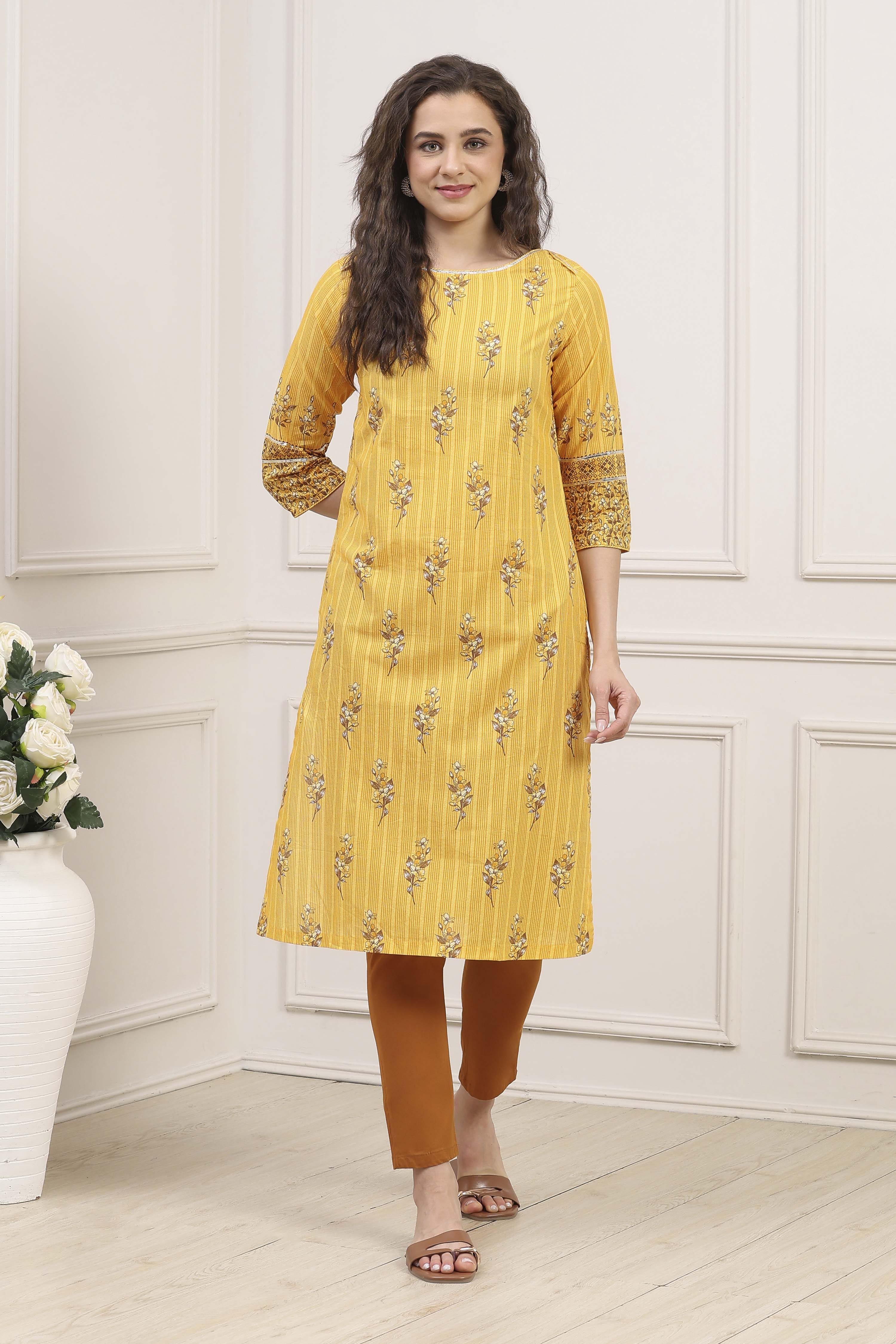 Green Cotton Straight Printed Kurta image number 5