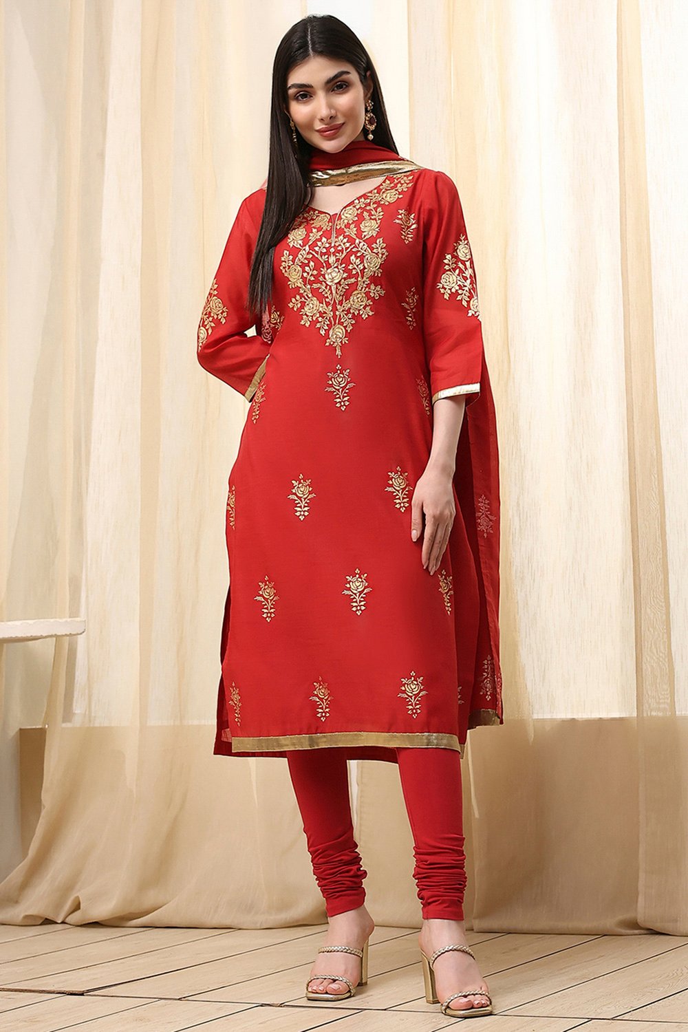 Blue Poly Chanderi Fitted Suit Set image number 6