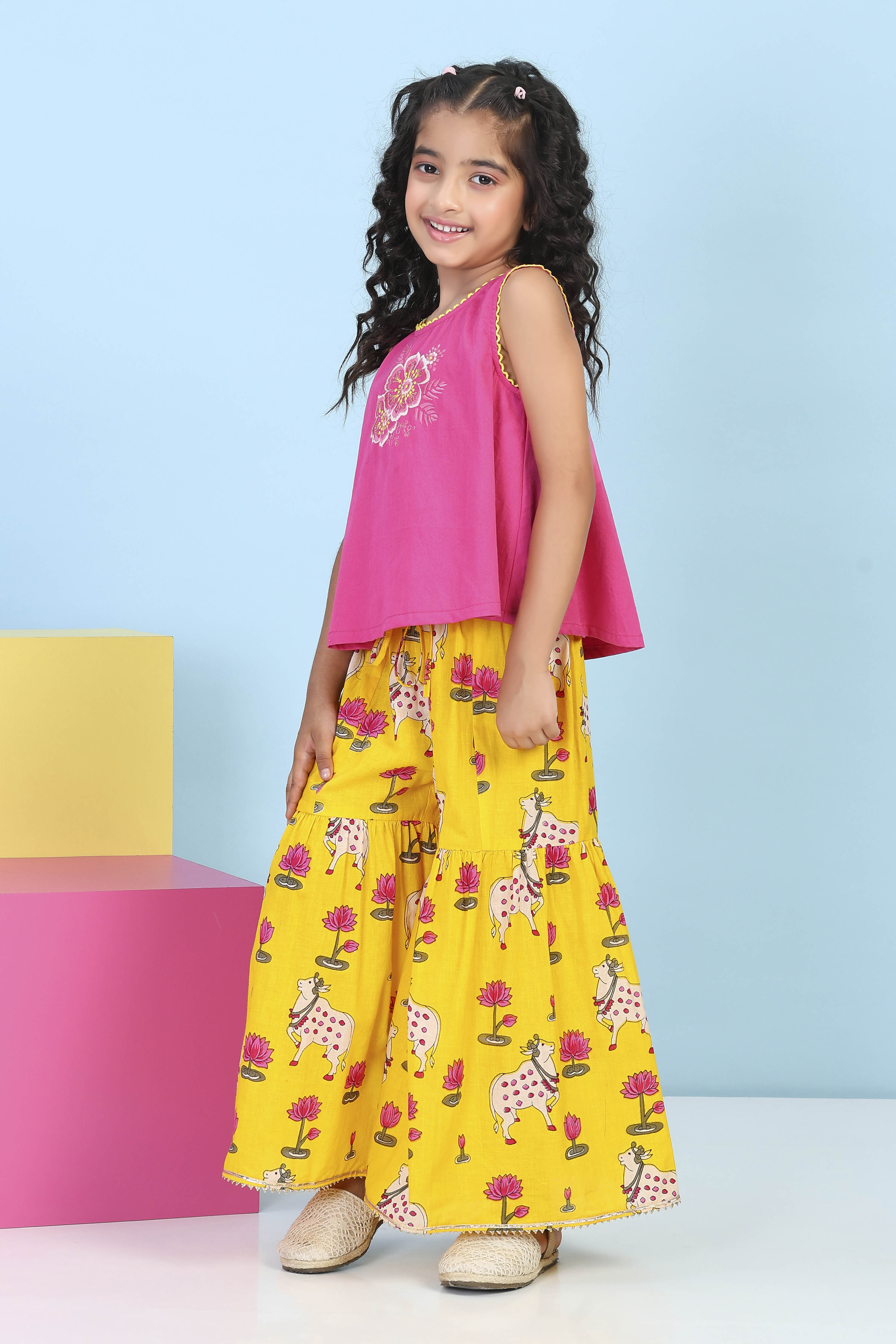 Pink Cotton Printed A-line Suit Set image number 3
