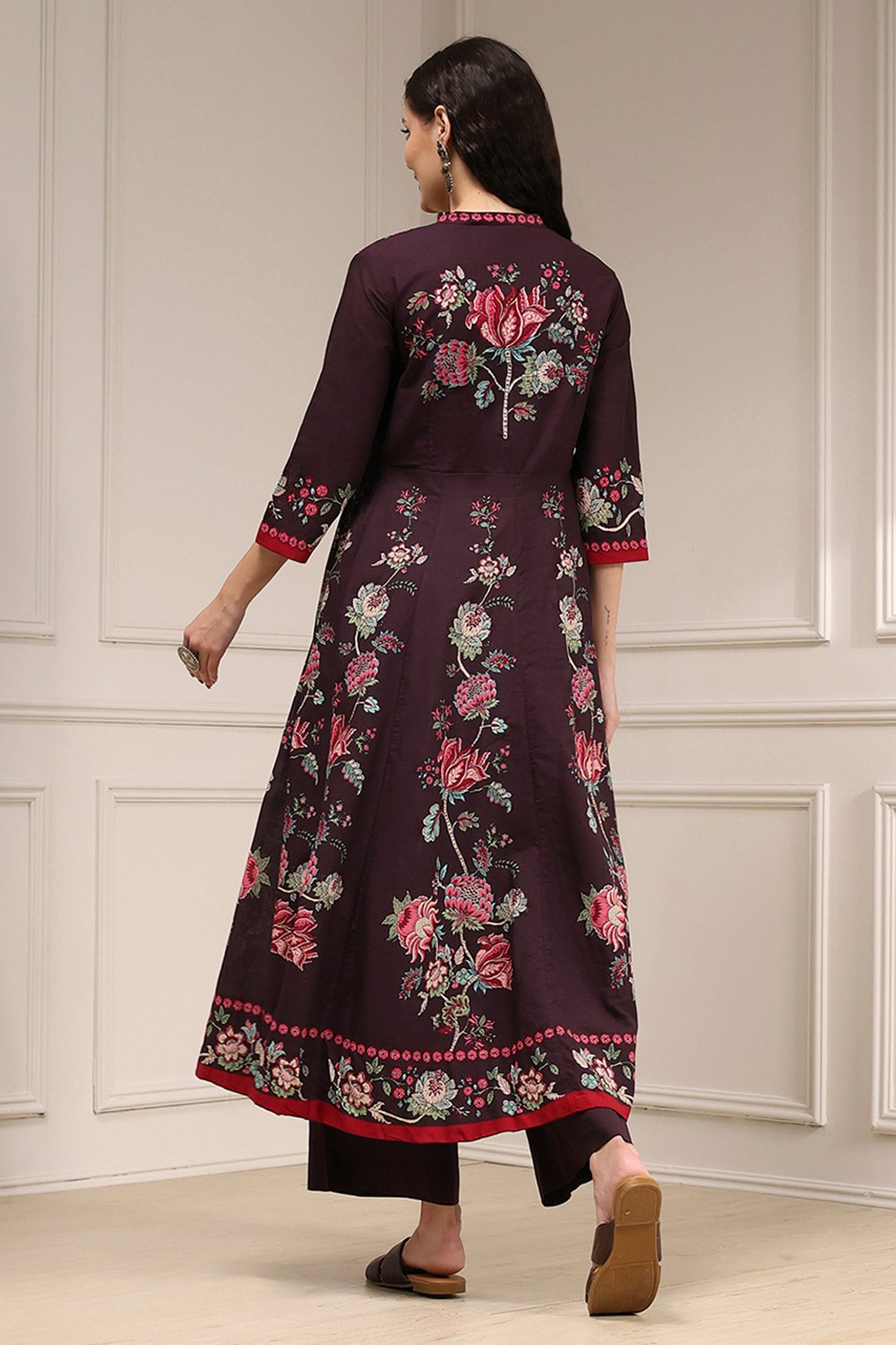 Blue Cotton Printed Anarkali Suit Set image number 4