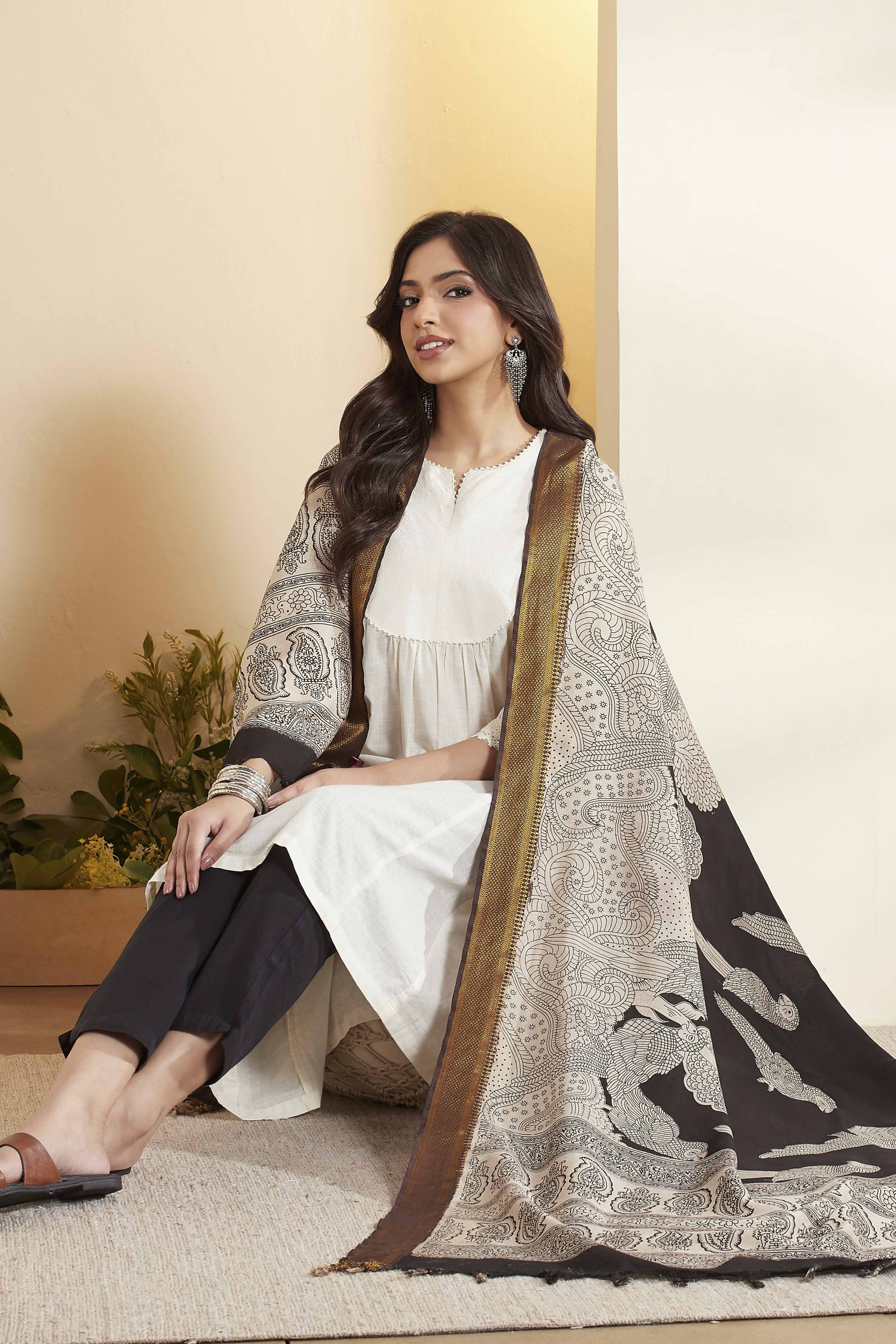 Black Chennur Silk Printed Dupatta image number 0