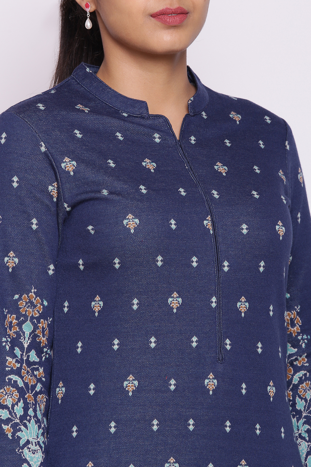 Dark Blue Winter Yarndyed Kurta image number 1